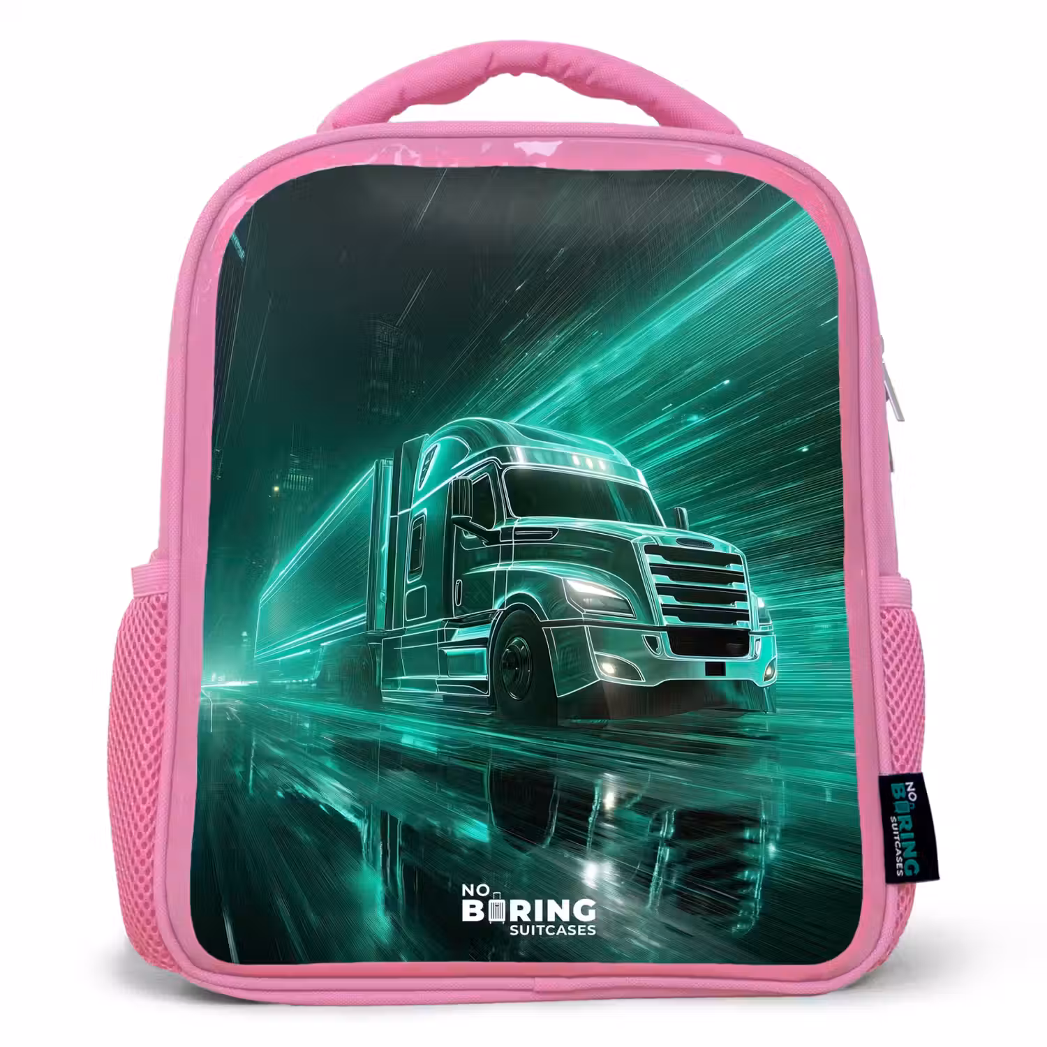 Vrachtwagen - Neon - Groen - Stad Kinderrugzak - Roze middel -3d