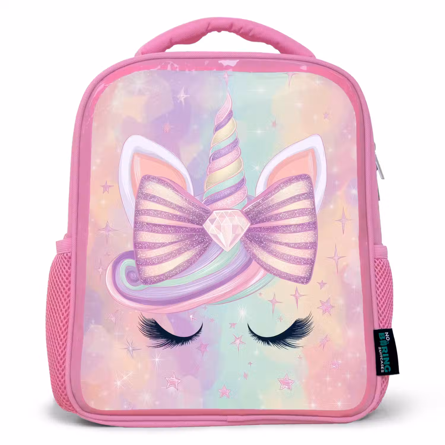 Eenhoorn - Glitters - Regenboog - Pastel Kinderrugzak - Roze middel -3d