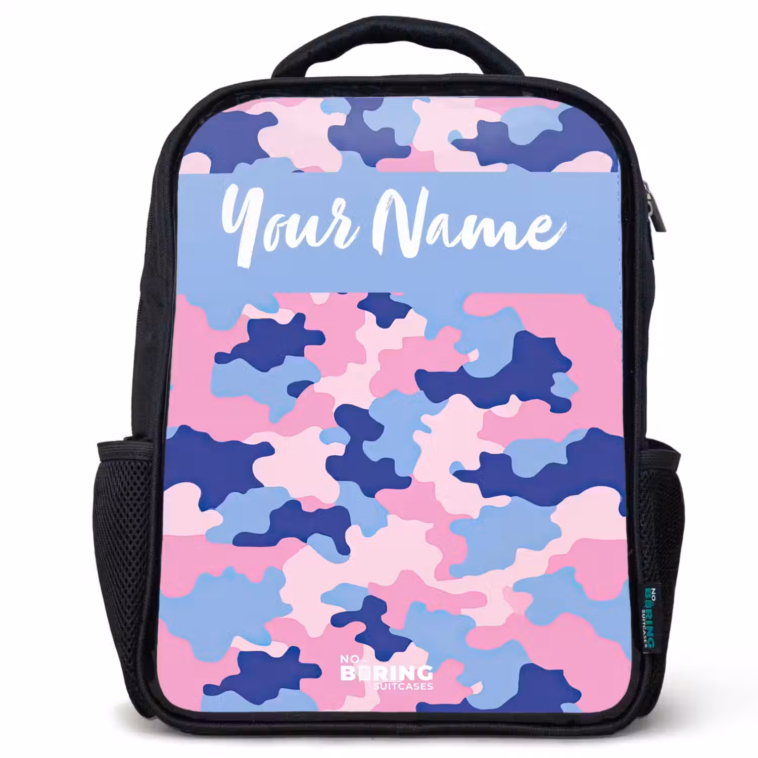 Camouflage - Roze - Blauw Rugzak - Zwart middel -3d