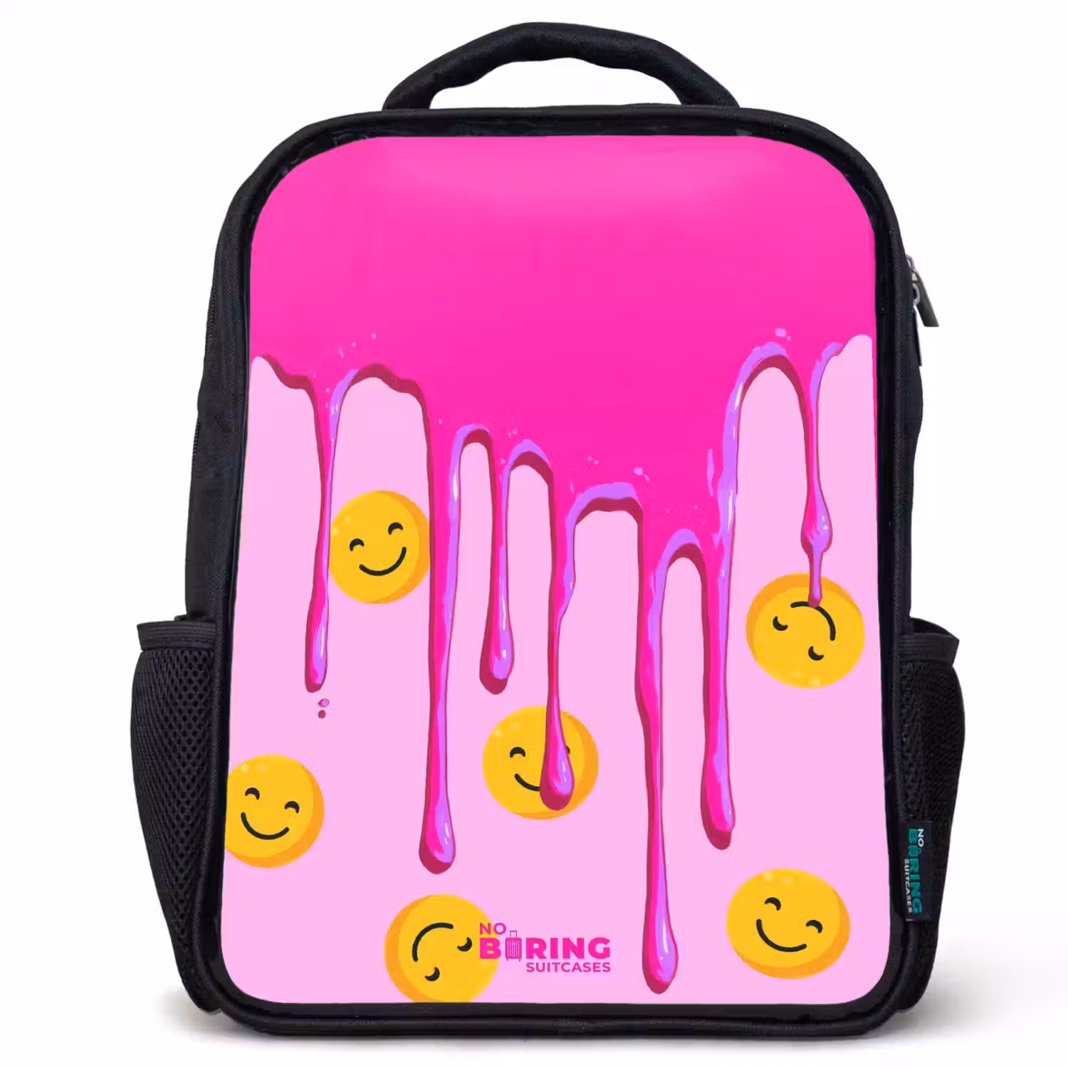 Verf - Smiley - Roze Rugzak - Zwart middel -3d