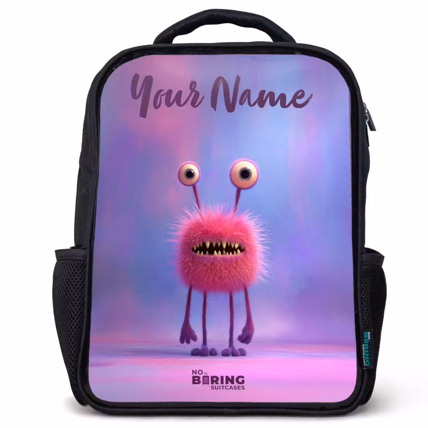 Roze harig monster met grote ogen Rugzak - Zwart middel -3d