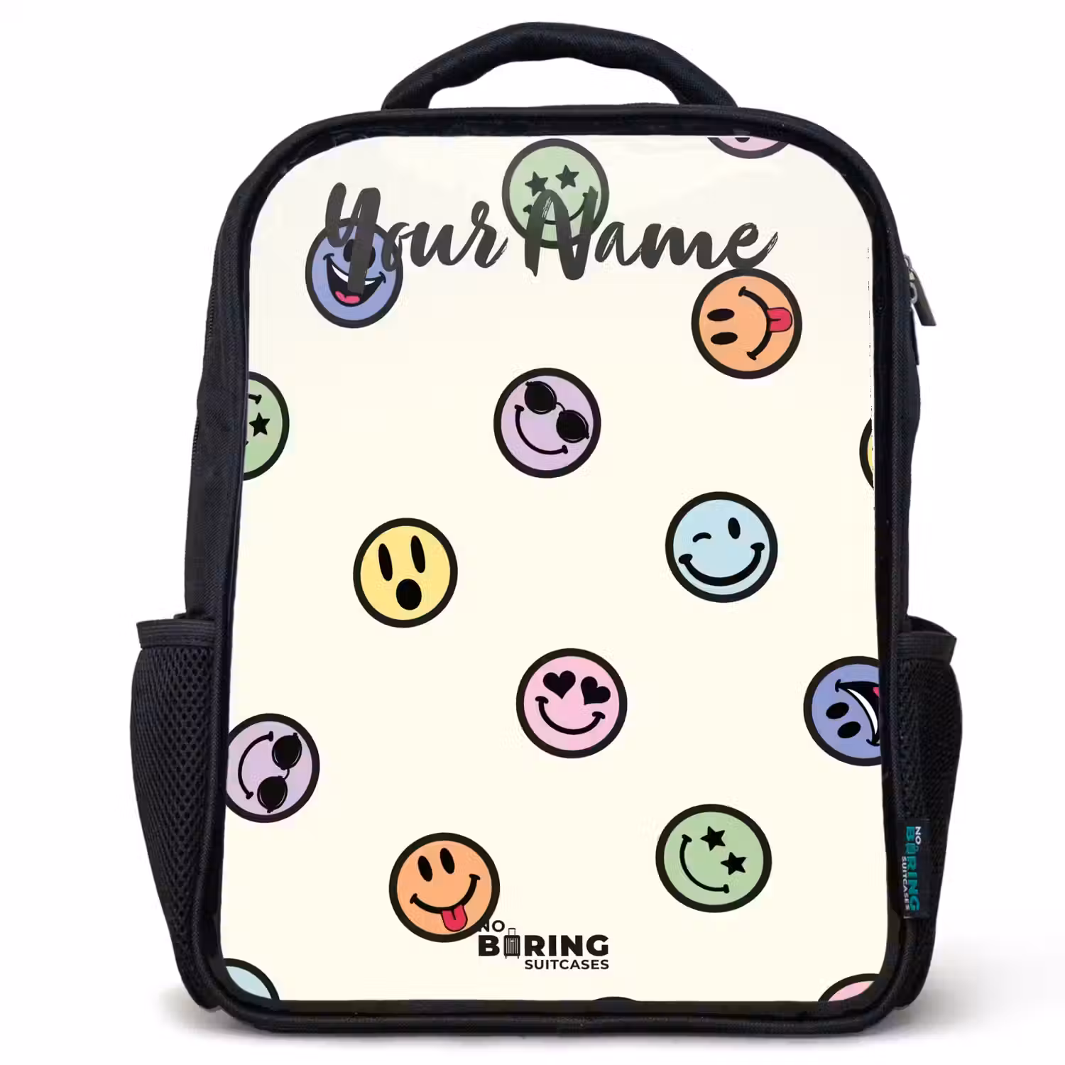 Speelse smiley-mix Rugzak - Zwart middel -3d