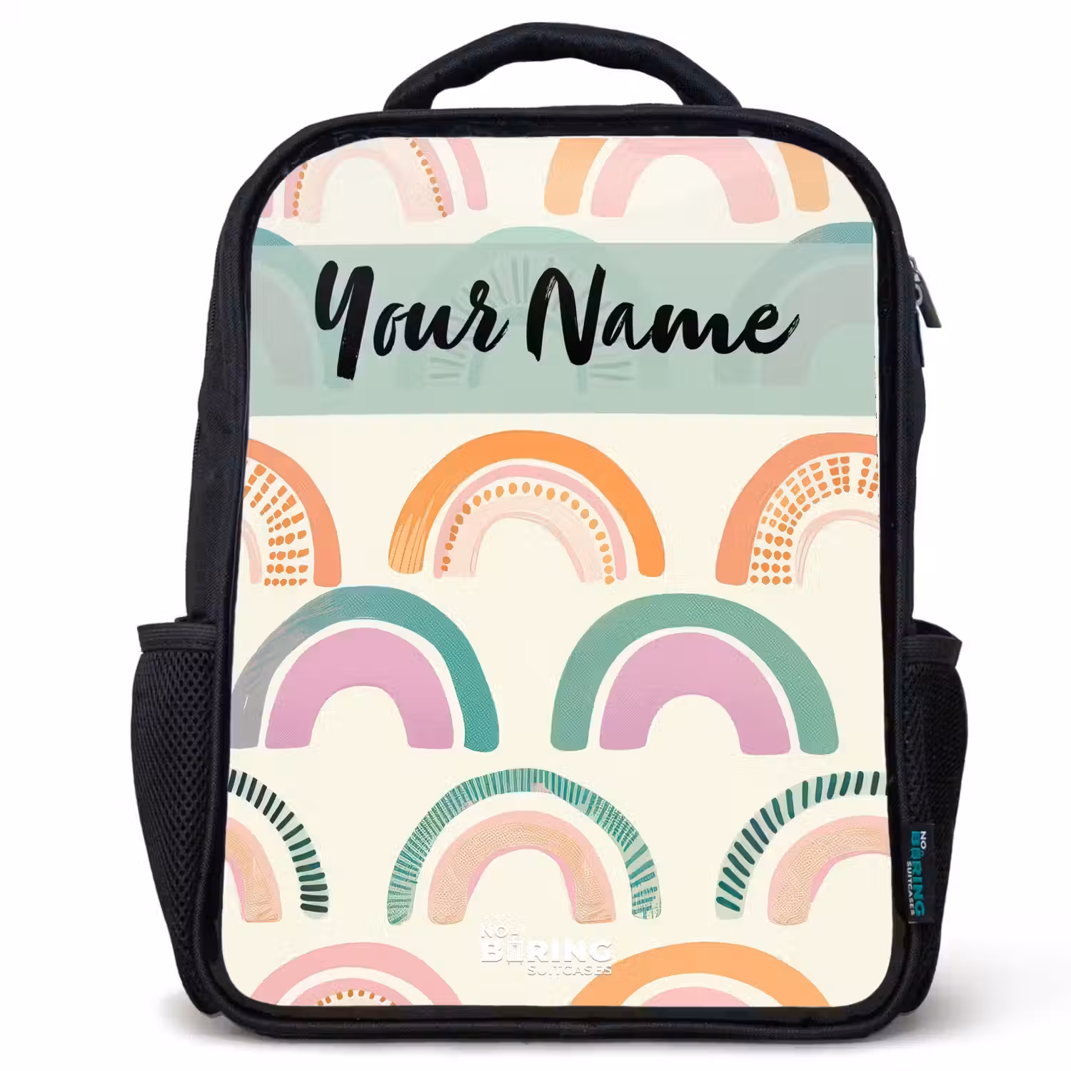 Regenboog - Pastel - Patroon Rugzak - Zwart middel -3d