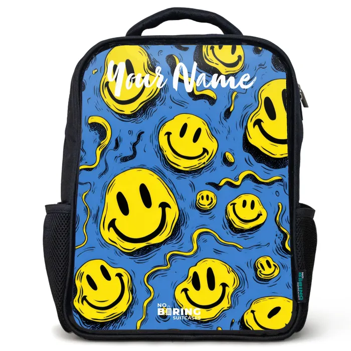 Smiley - Blauw - Geel Rugzak - Zwart middel -3d
