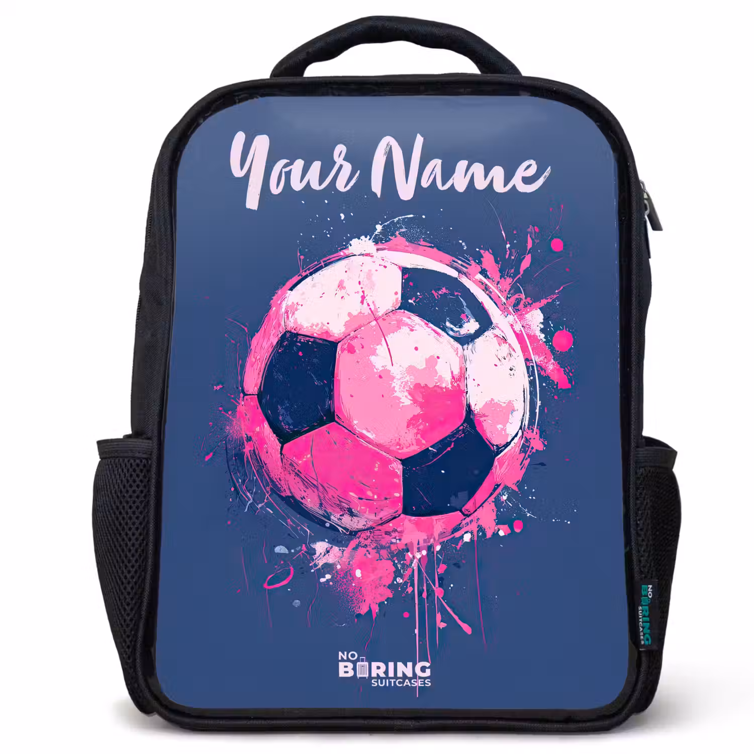 Voetbalvibes - Verf - Roze - Blauw Rugzak - Zwart middel -3d