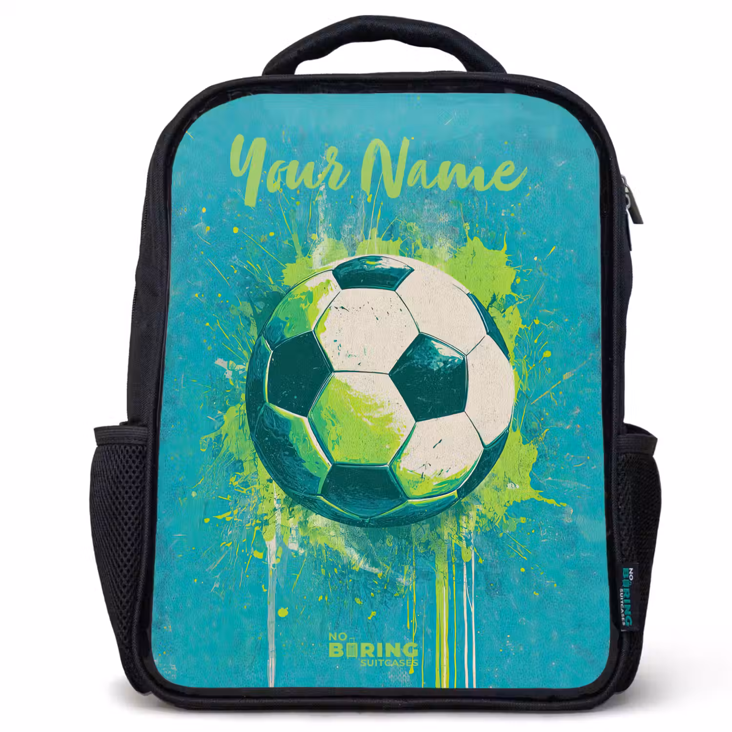 Voetbalvibes - Verfspatten - Groen - Blauw Rugzak - Zwart middel -3d