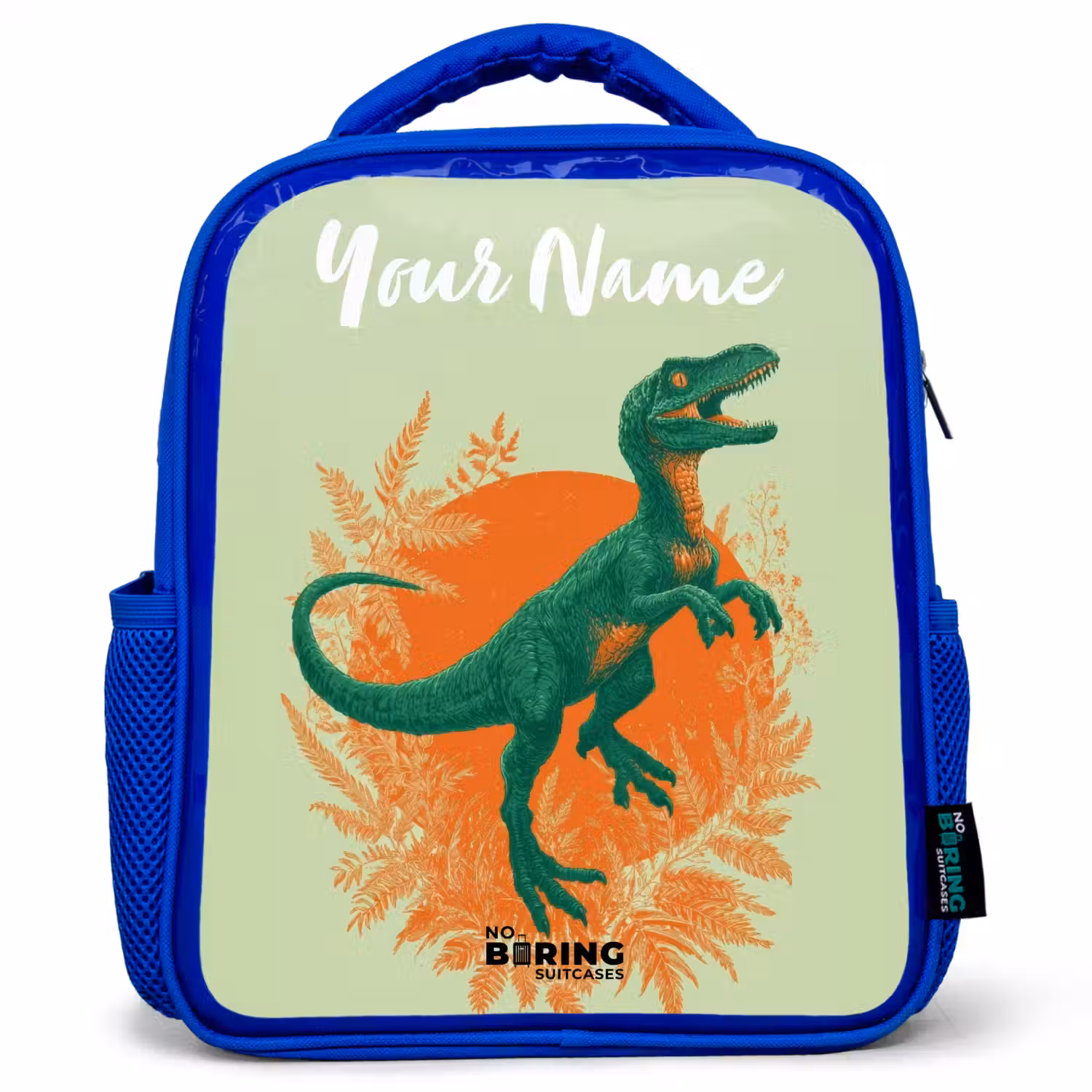 Dino - Natuur - Groen Kinderrugzak - Blauw middel -3d