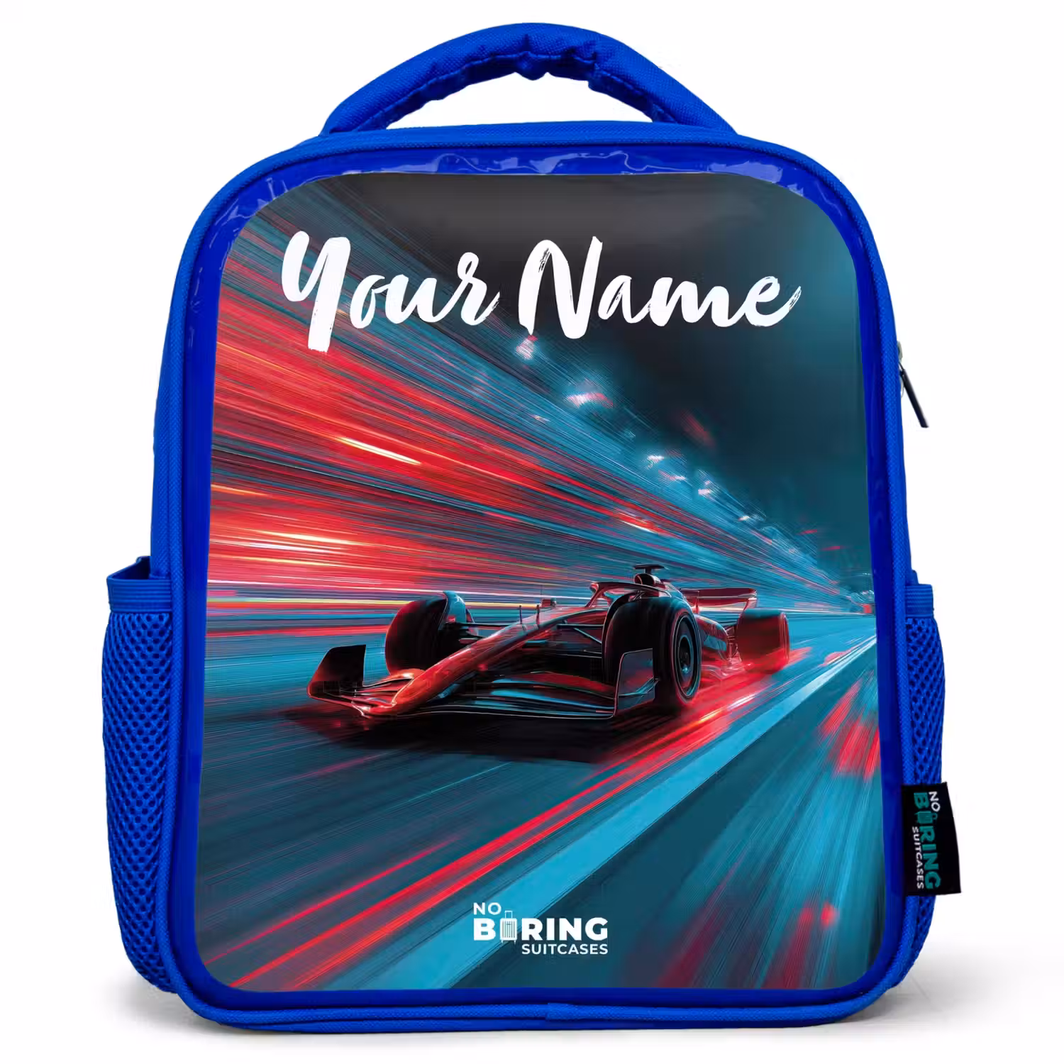 Formule 1 - Raceauto - Rood - Neonverlichting Kinderrugzak - Blauw middel -3d