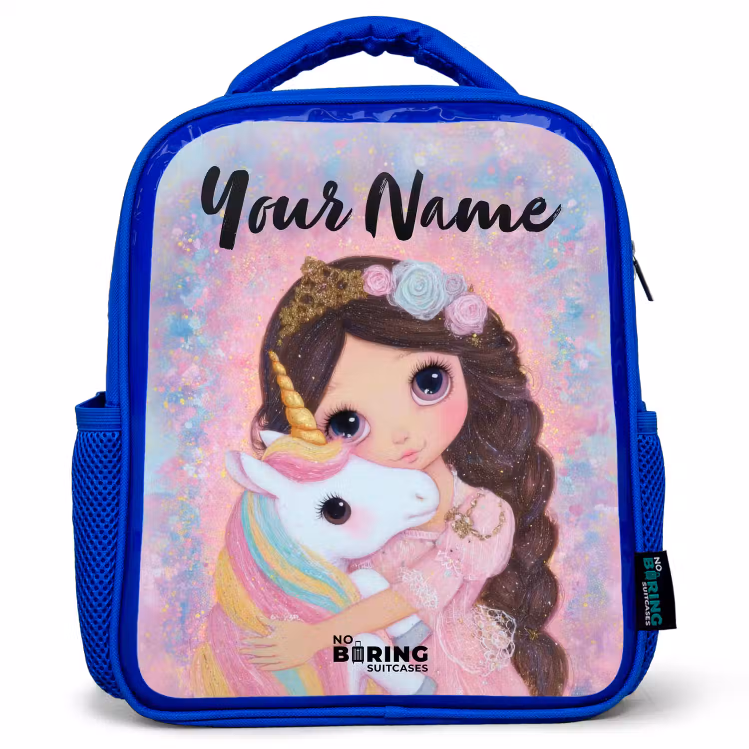Meisje - Eenhoorn - Glitter Kinderrugzak - Blauw middel -3d