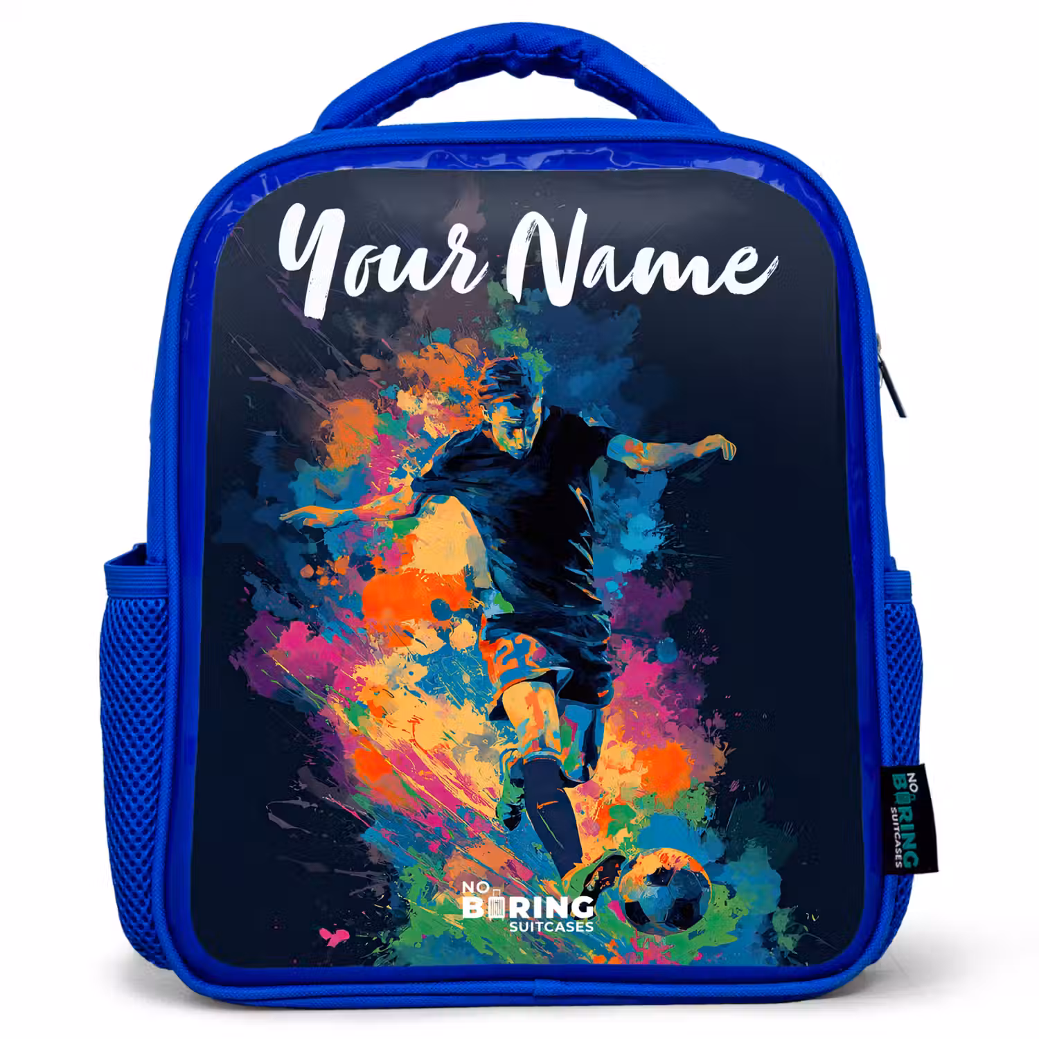 Neon - Voetballer - Kleurrijk Kinderrugzak - Blauw middel -3d