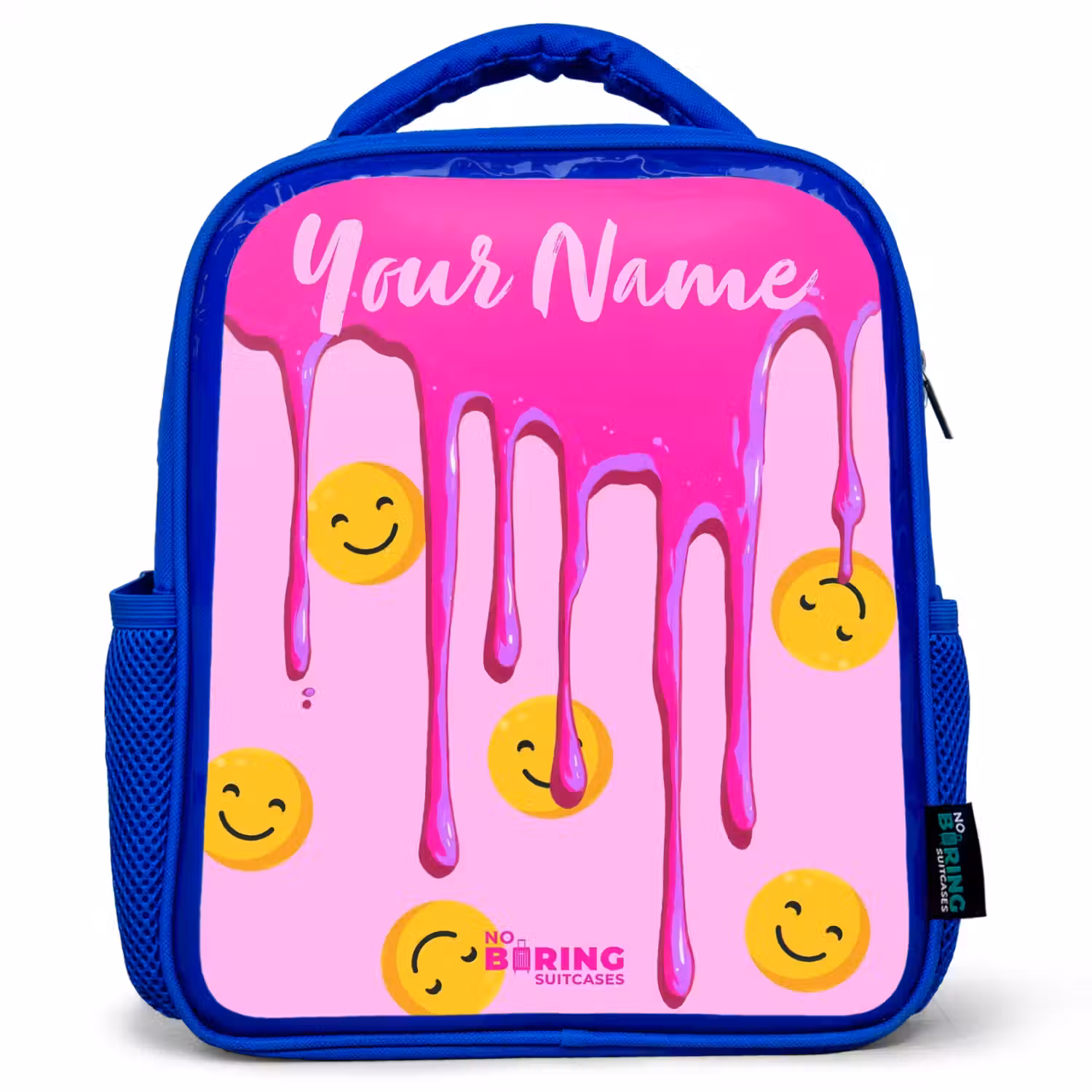 Verf - Smiley - Roze Kinderrugzak - Blauw middel -3d