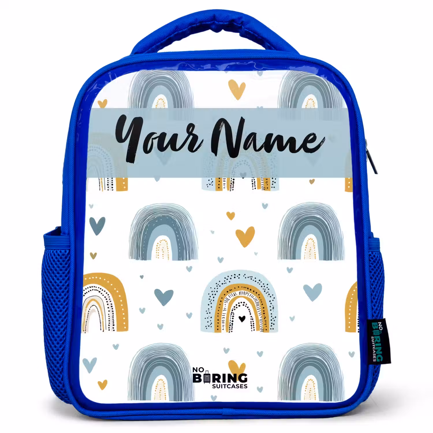 Patroon - Regenboog - Hartjes Kinderrugzak - Blauw middel -3d