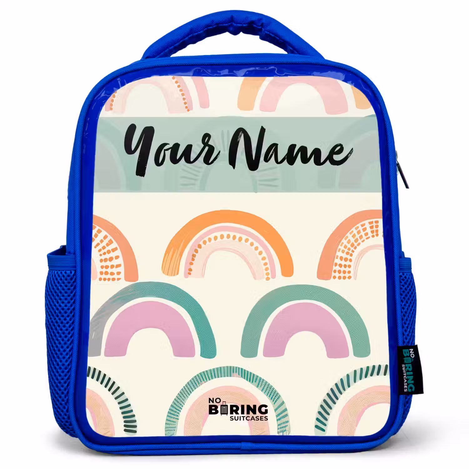 Regenboog - Pastel - Patroon Kinderrugzak - Blauw middel -3d