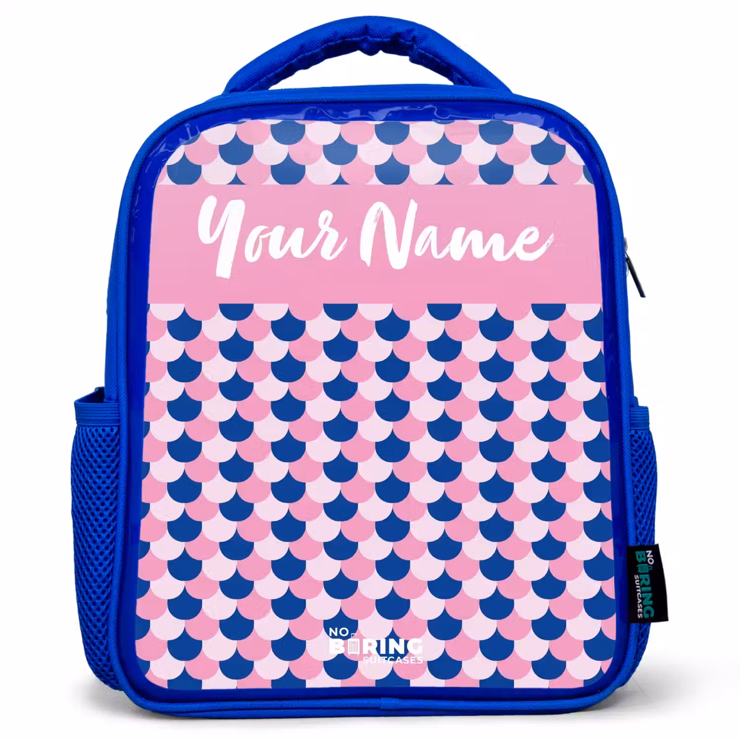 Schubben - Patroon - Blauw - Roze Kinderrugzak - Blauw middel -3d