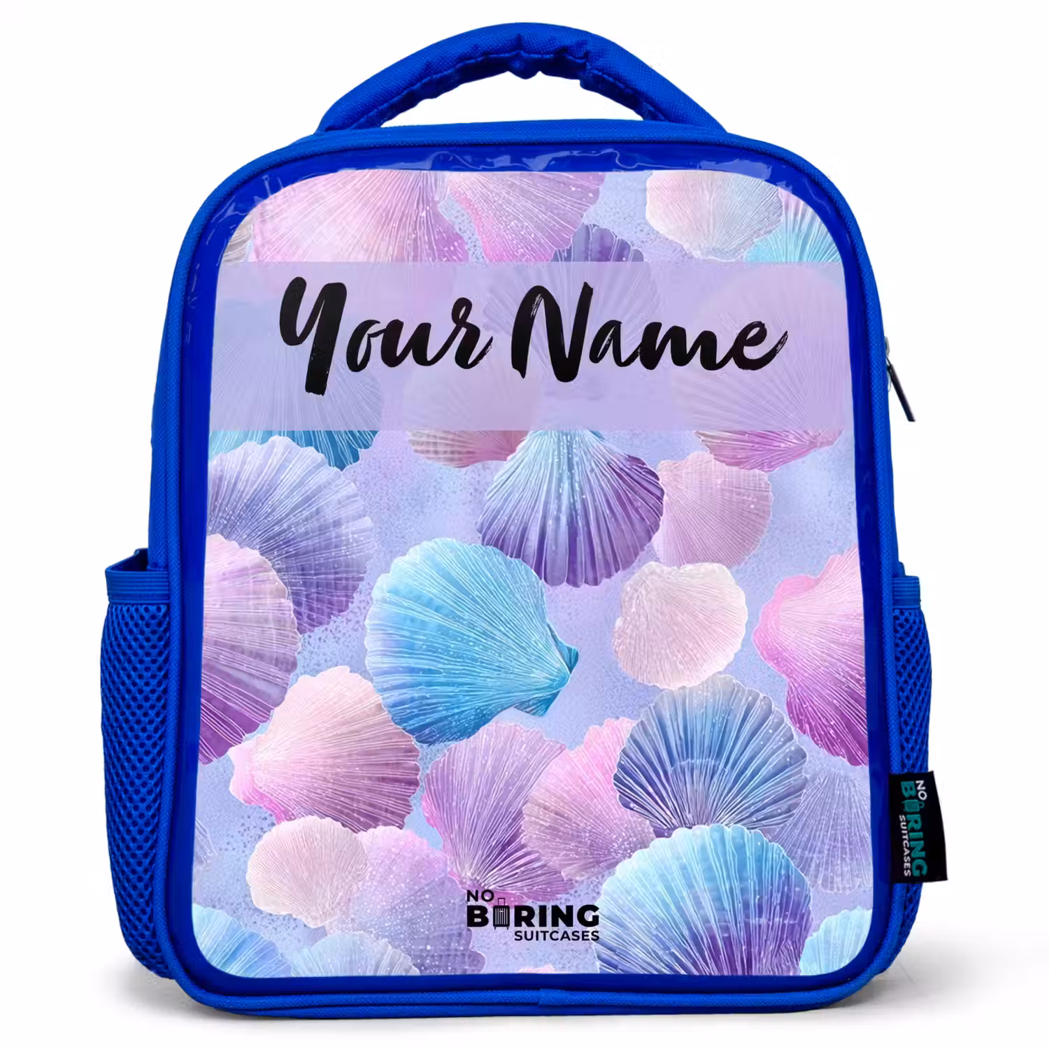 Schelpen - Paars - Blauw - Patroon Kinderrugzak - Blauw middel -3d