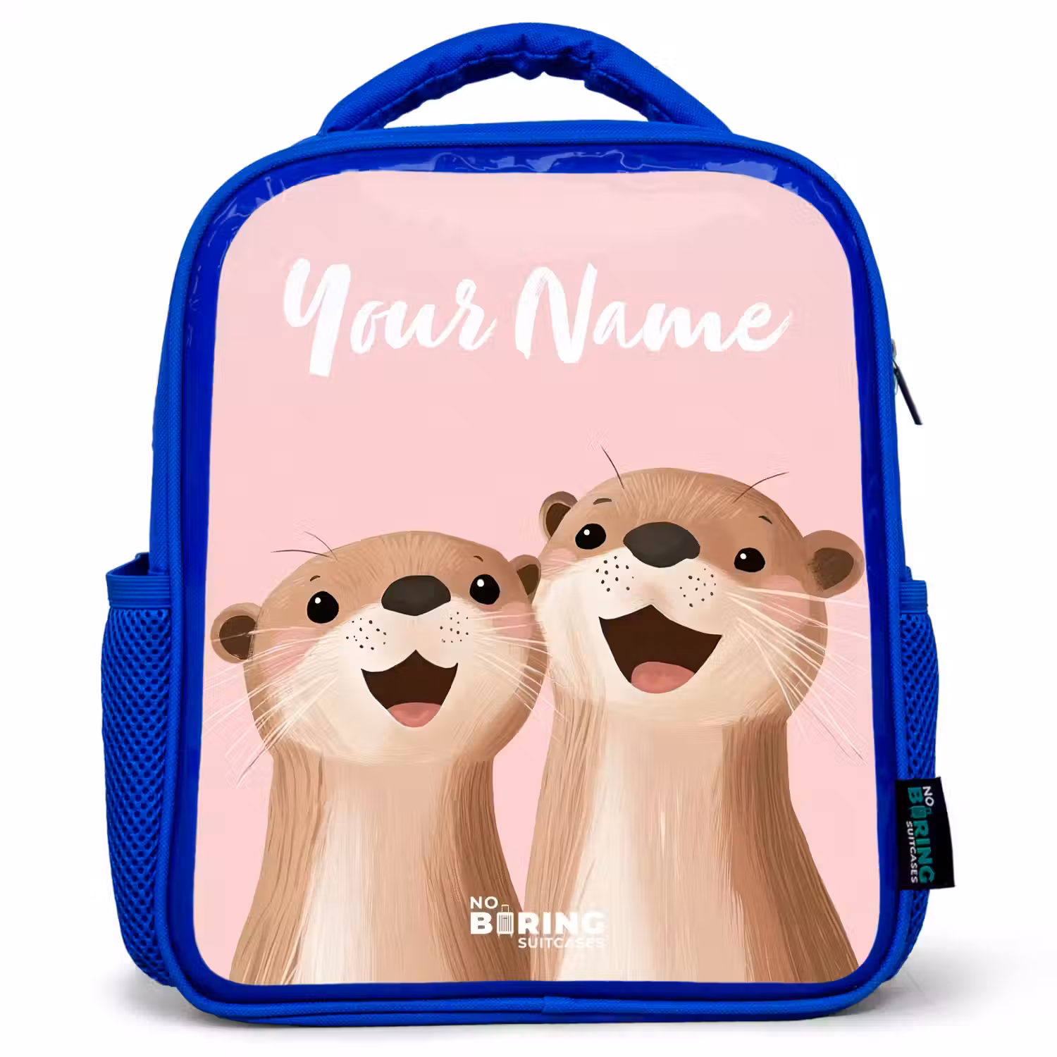 Glimlach - Otters - Roze - Illustratie Kinderrugzak - Blauw middel -3d
