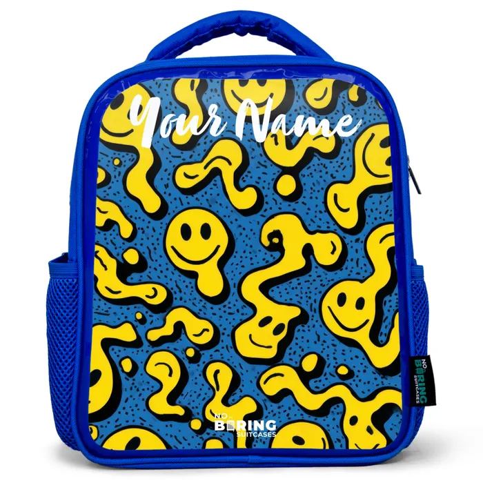 Smiley - Geel - Blauw Kinderrugzak - Blauw middel -3d