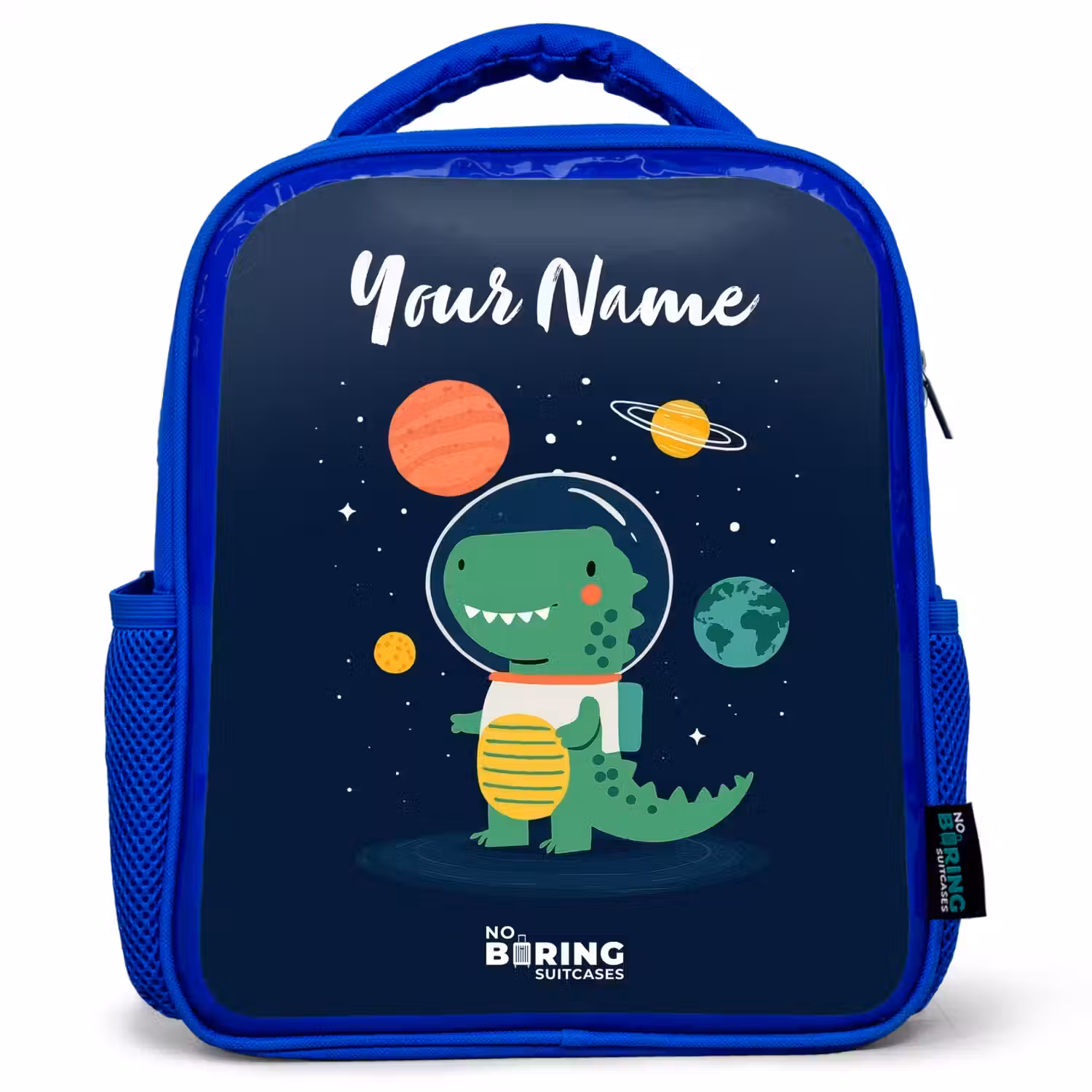 Ruimte - Dino - Planeten - Sterren Kinderrugzak - Blauw middel -3d