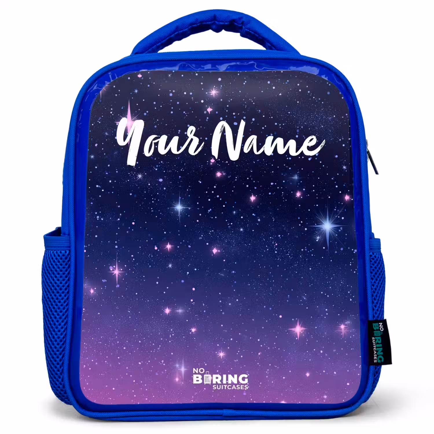 Sterren - Galaxy - Blauw - Roze Kinderrugzak - Blauw middel -3d