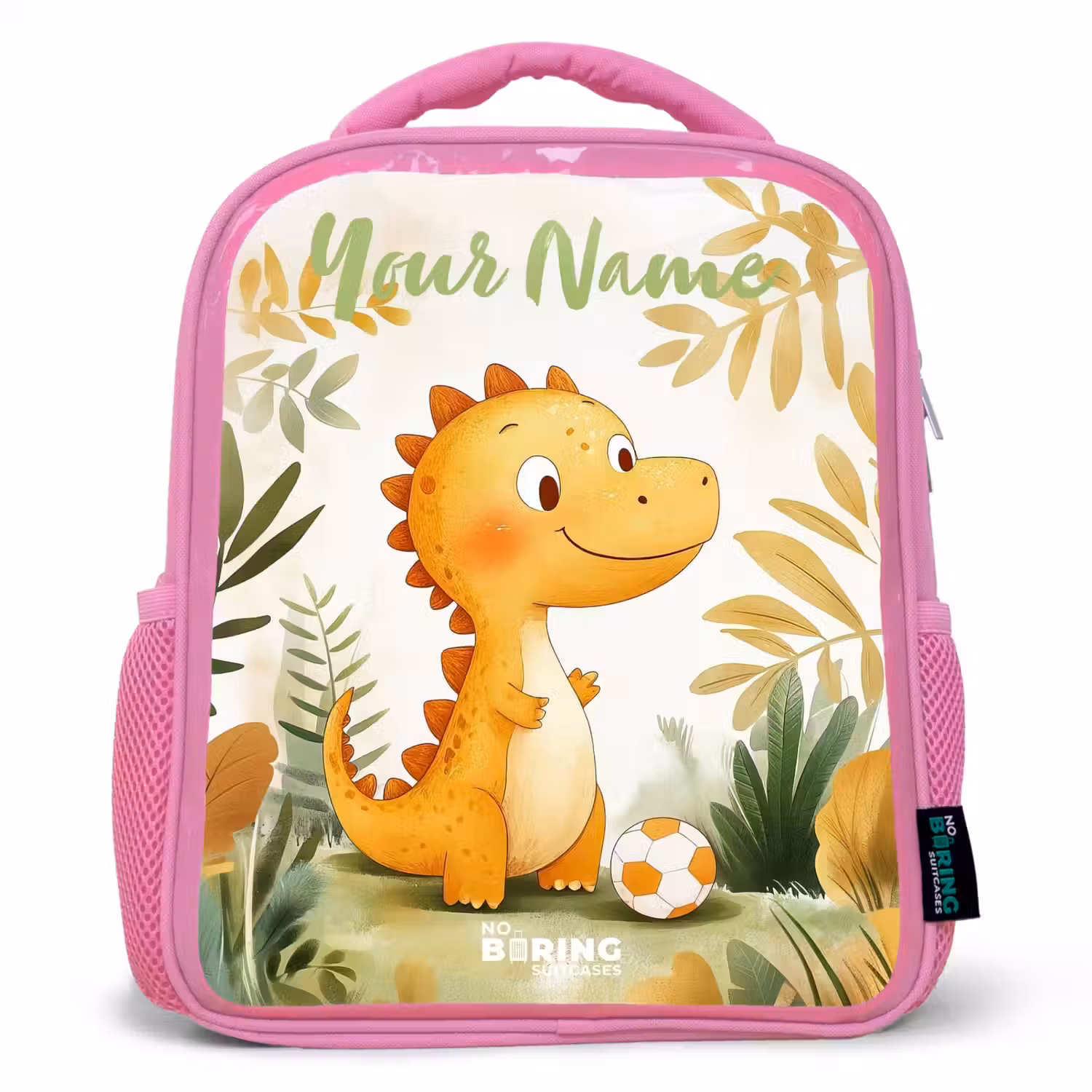Dino - Voetbal - Oranje Kinderrugzak - Roze middel -3d