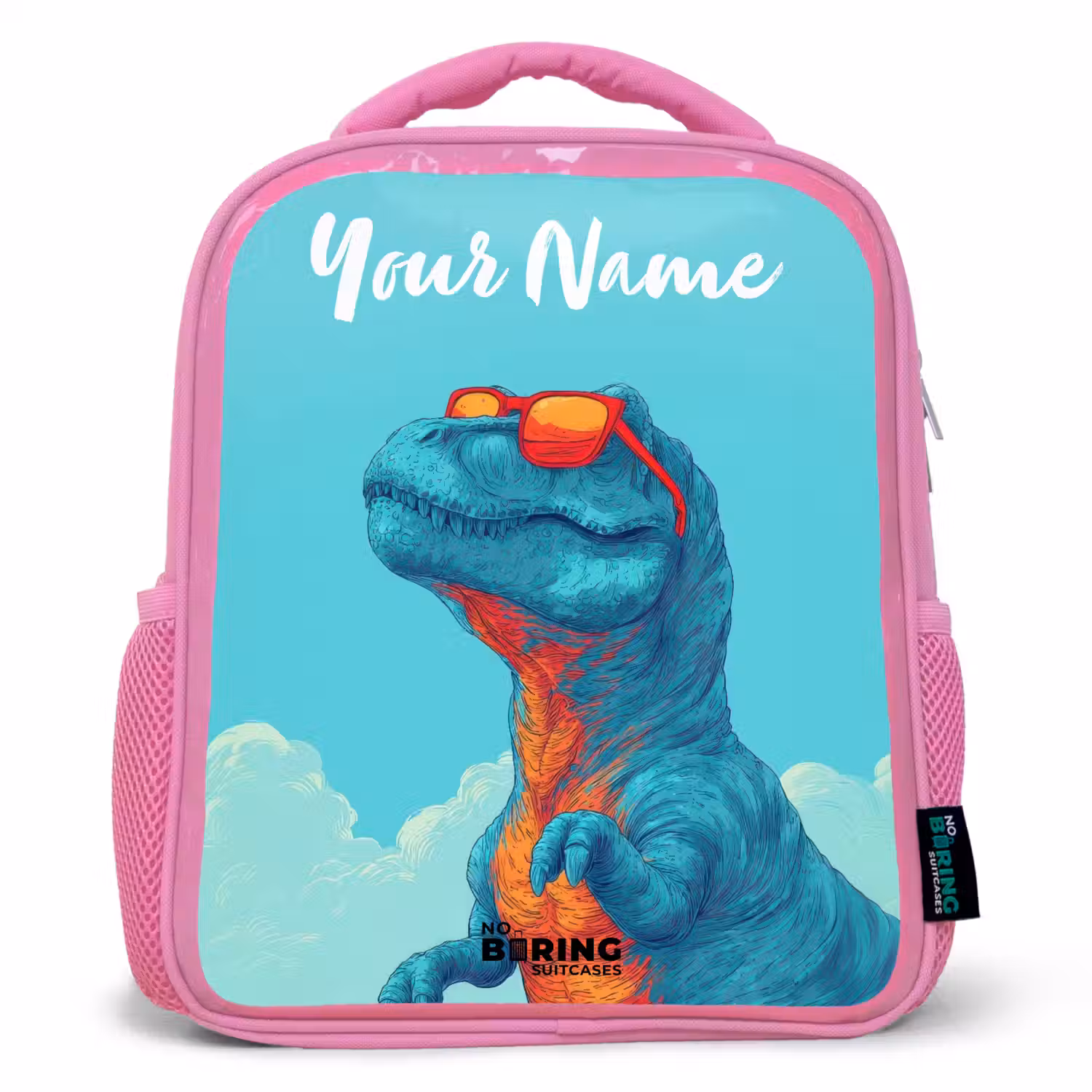Dino - Zonnebril - Blauw Kinderrugzak - Roze middel -3d