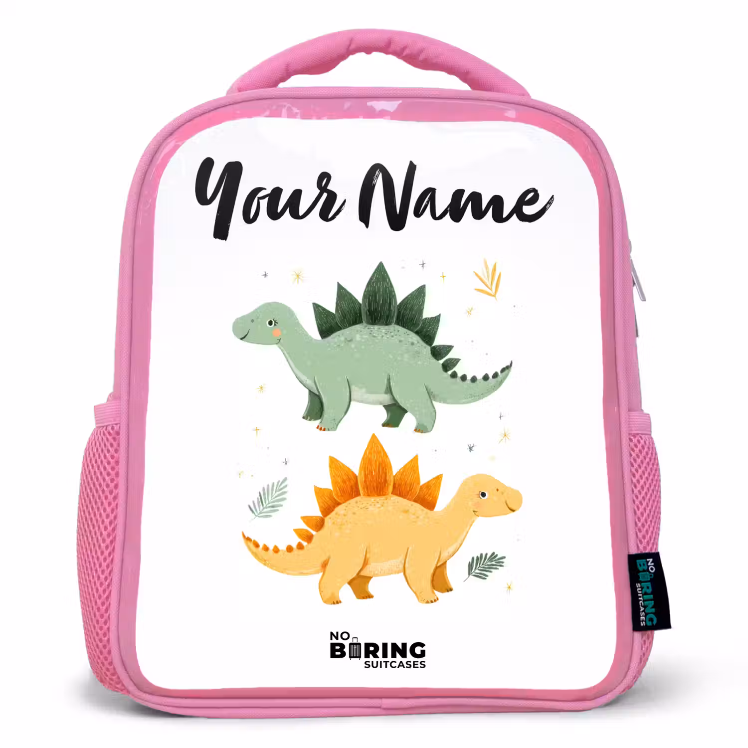 Dinos - Dieren - Groen - Oranje Kinderrugzak - Roze middel -3d