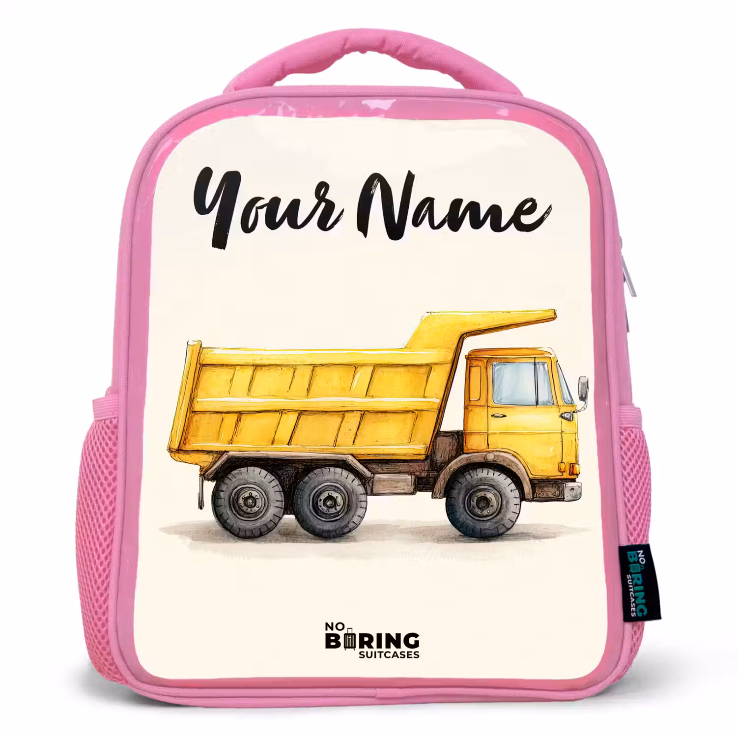 Kiepwagen - Getekend - Geel Kinderrugzak - Roze middel -3d