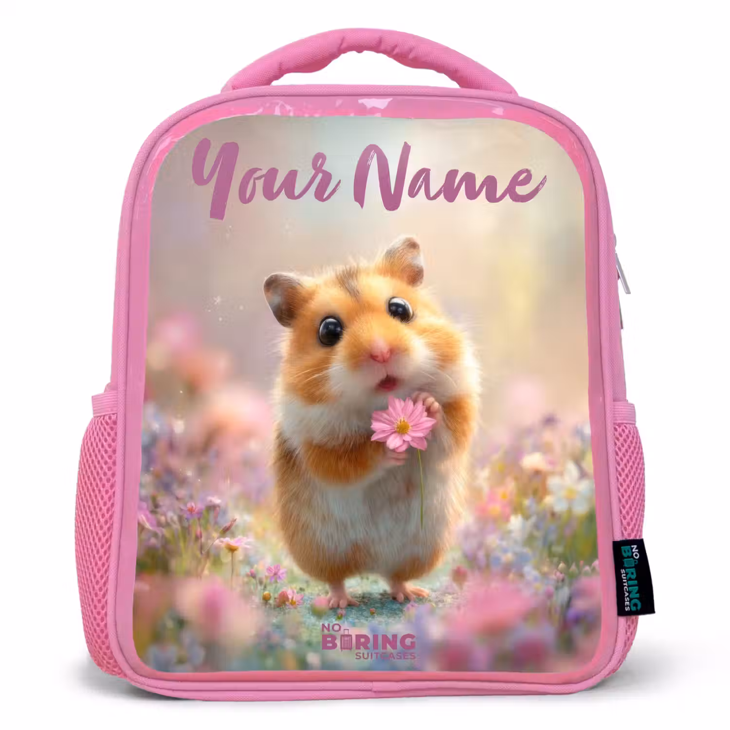 Hamster - Bloem - Natuur - Dier Kinderrugzak - Roze middel -3d