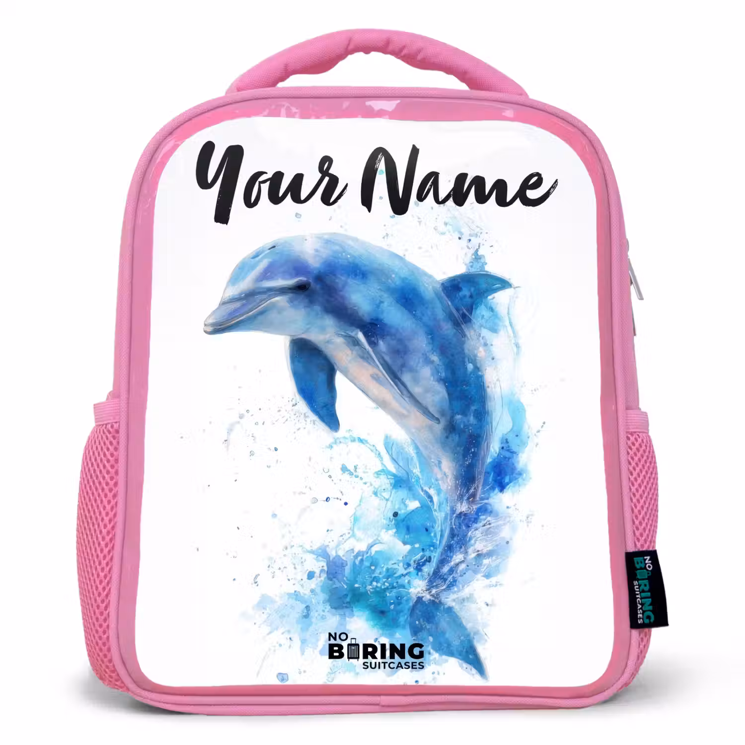 Springende blauwe dolfijn Kinderrugzak - Roze middel -3d