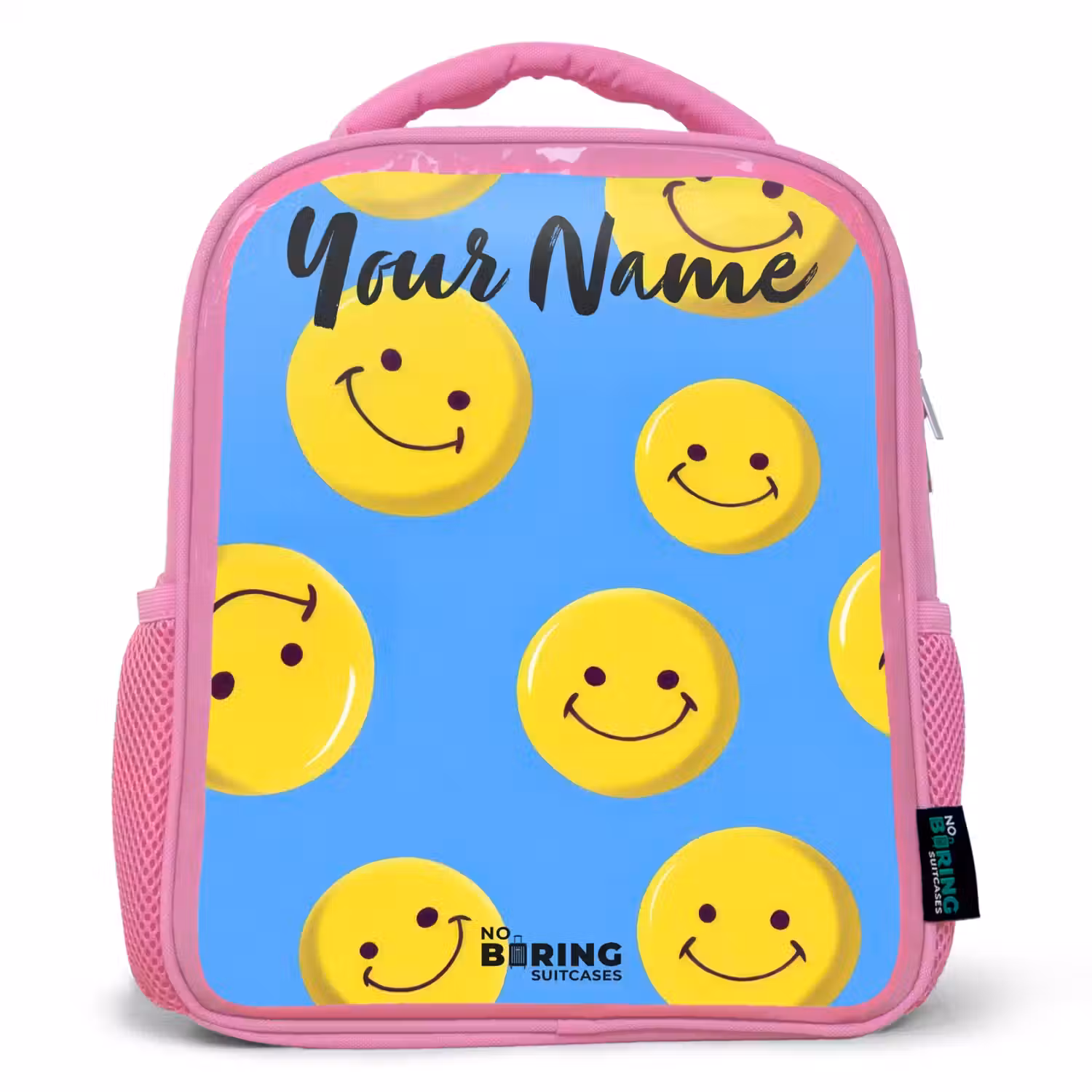 Vrolijke smileyregen Kinderrugzak - Roze middel -3d