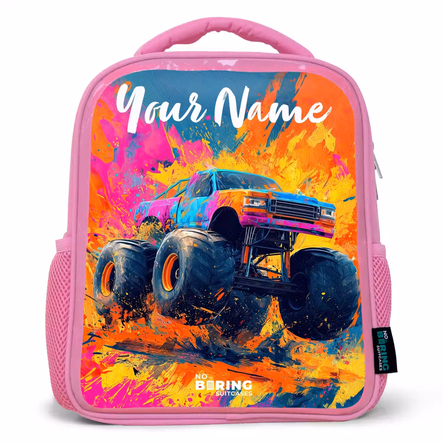 Monstertruck - Abstract - Verfspatten - Kleurrijk Kinderrugzak - Roze middel -3d