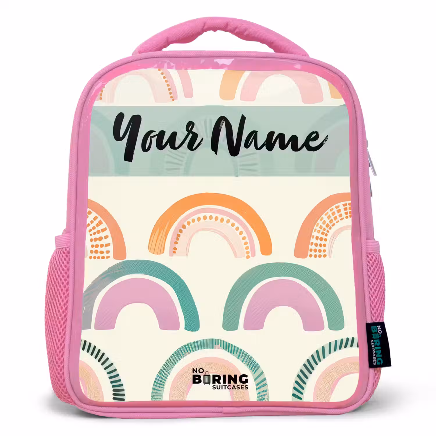 Regenboog - Pastel - Patroon Kinderrugzak - Roze middel -3d