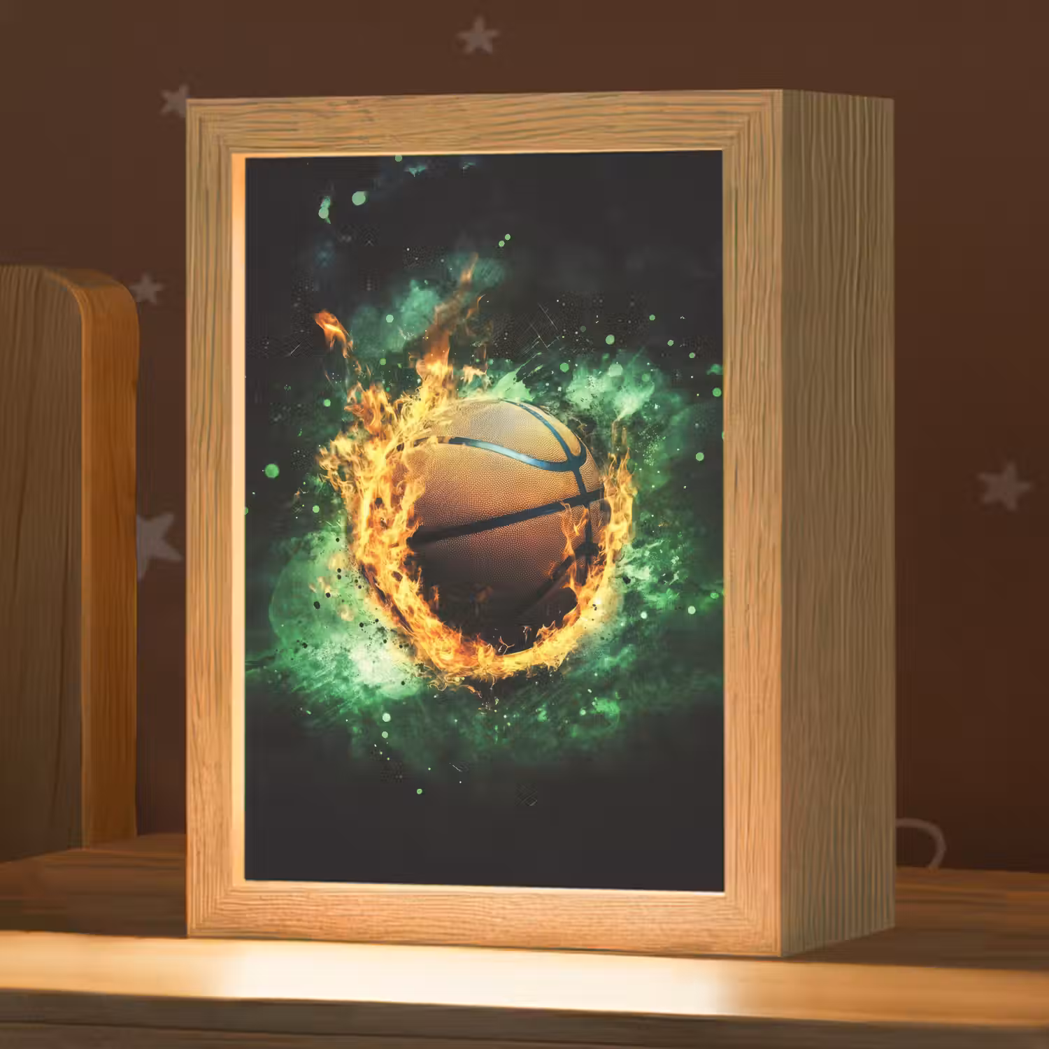 Basketbal - Vuur - Vlammen - Groen Light Box met kabel klein -zzz_3d_website