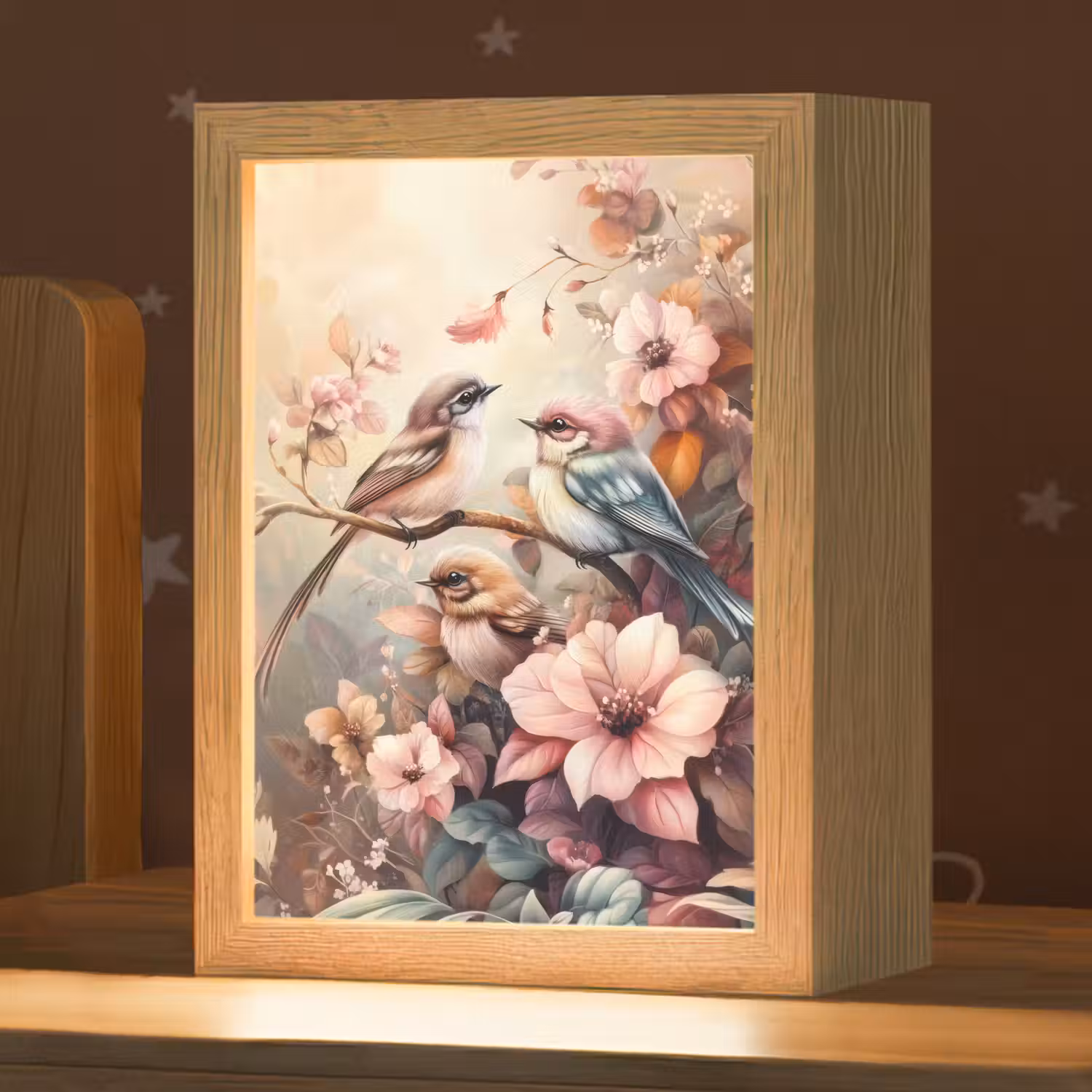 Vogels - Bloemen - Roze - Pastel Light Box met kabel klein -zzz_3d_website
