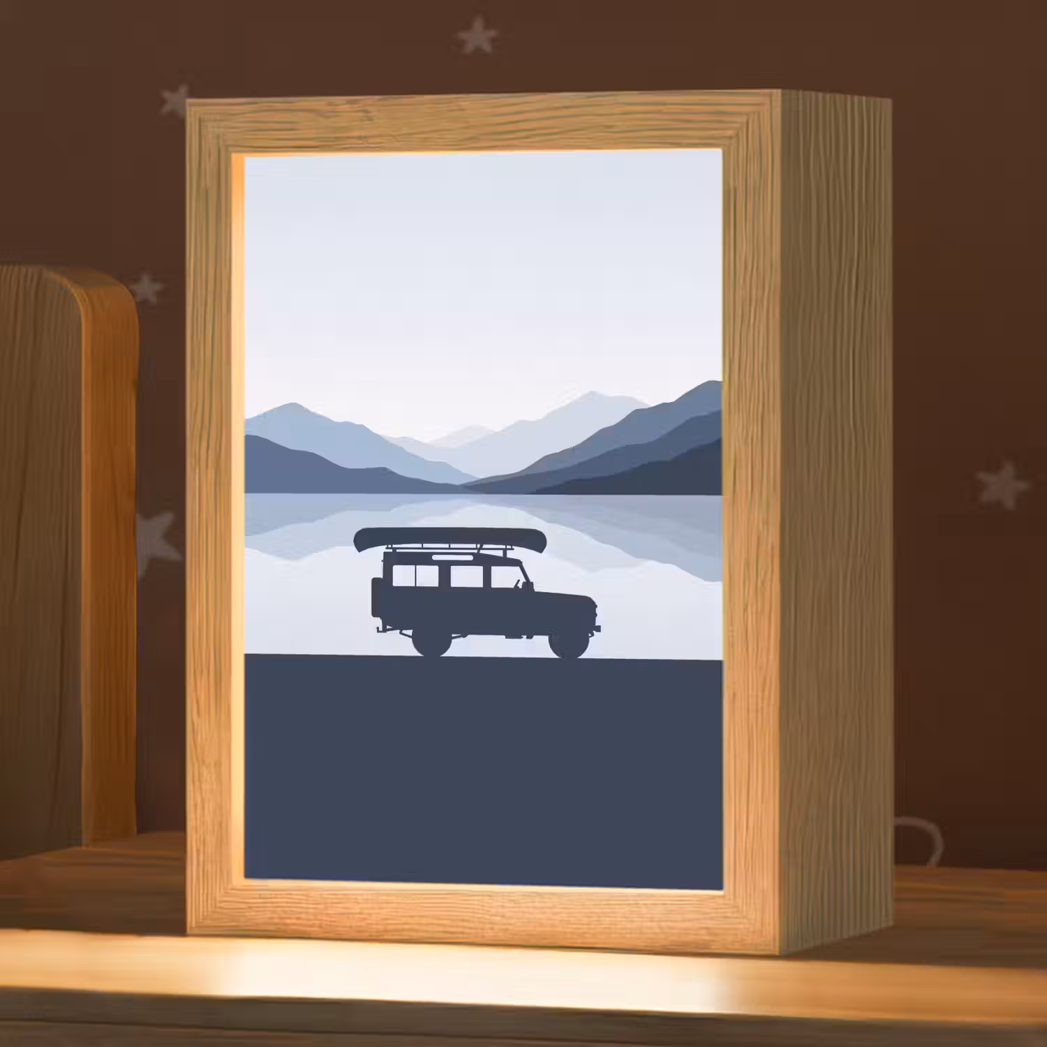 Auto - Meer - Bergen - Blauw Light Box met kabel (Kinderlampje) klein -zzz_3d_website