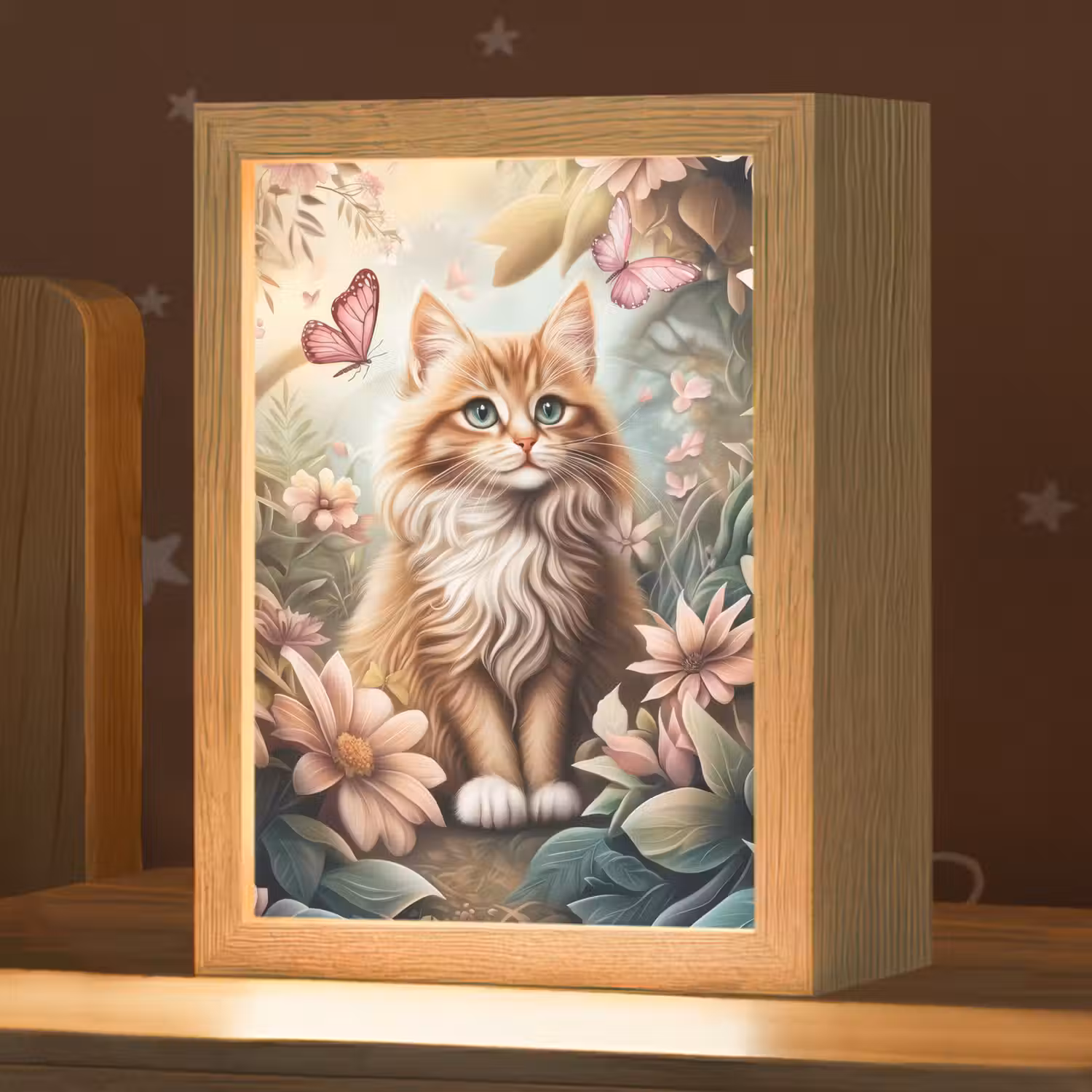 Kat - Bloemen - Vlinders - Roze Light Box met kabel klein -zzz_3d_website