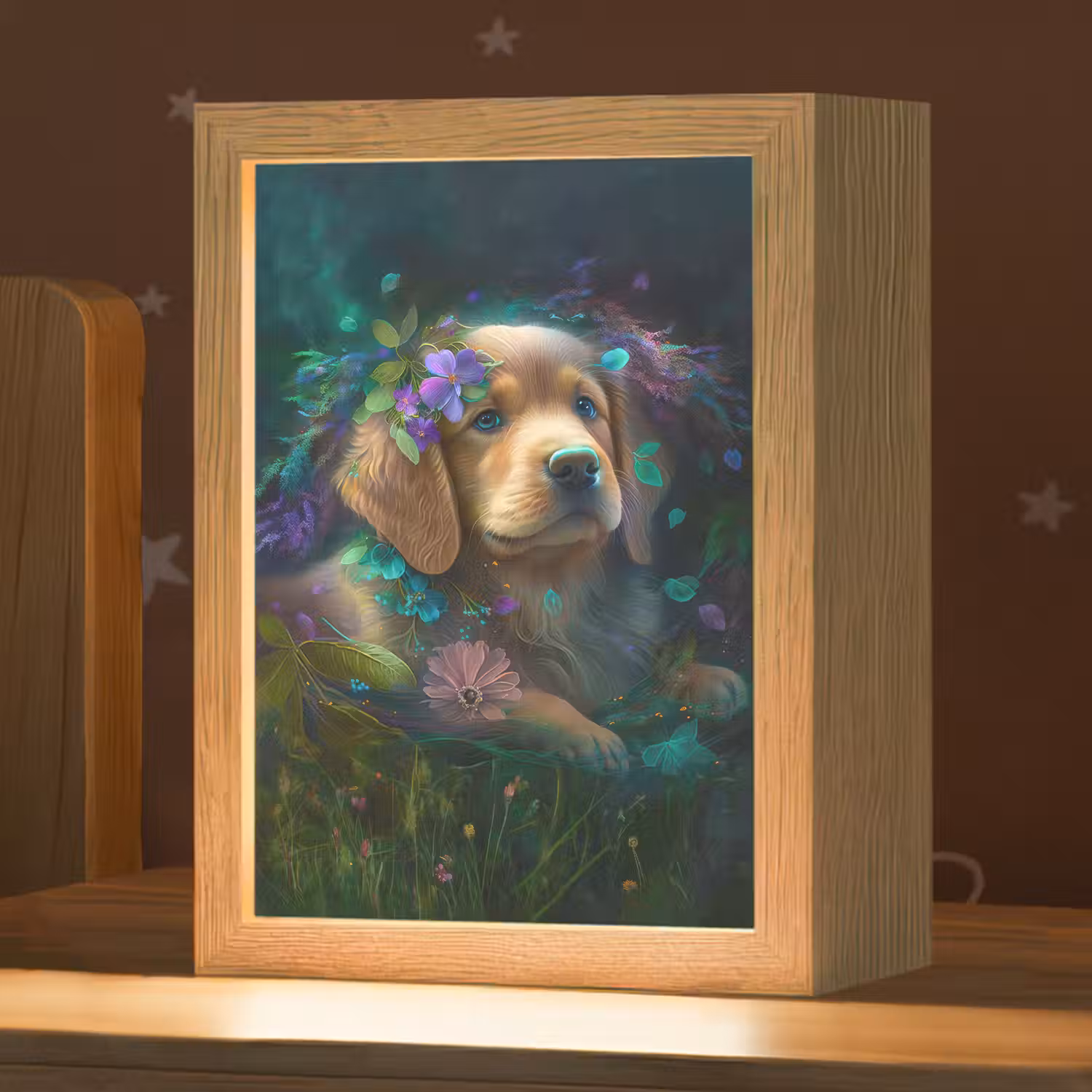 Hond - Puppy - Bloemen - Natuur - Golden retriever Light Box met kabel klein -zzz_3d_website
