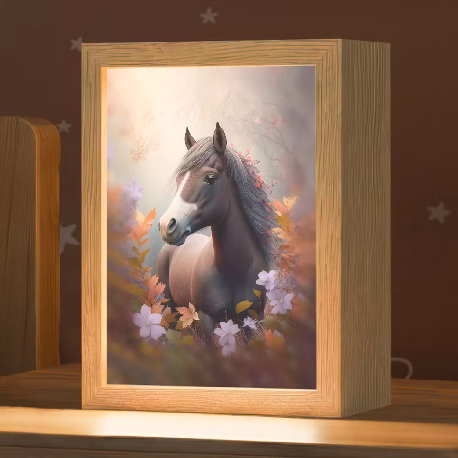 Paard - Bloemen - Natuur - Paars - Dieren Light Box met kabel klein -zzz_3d_website