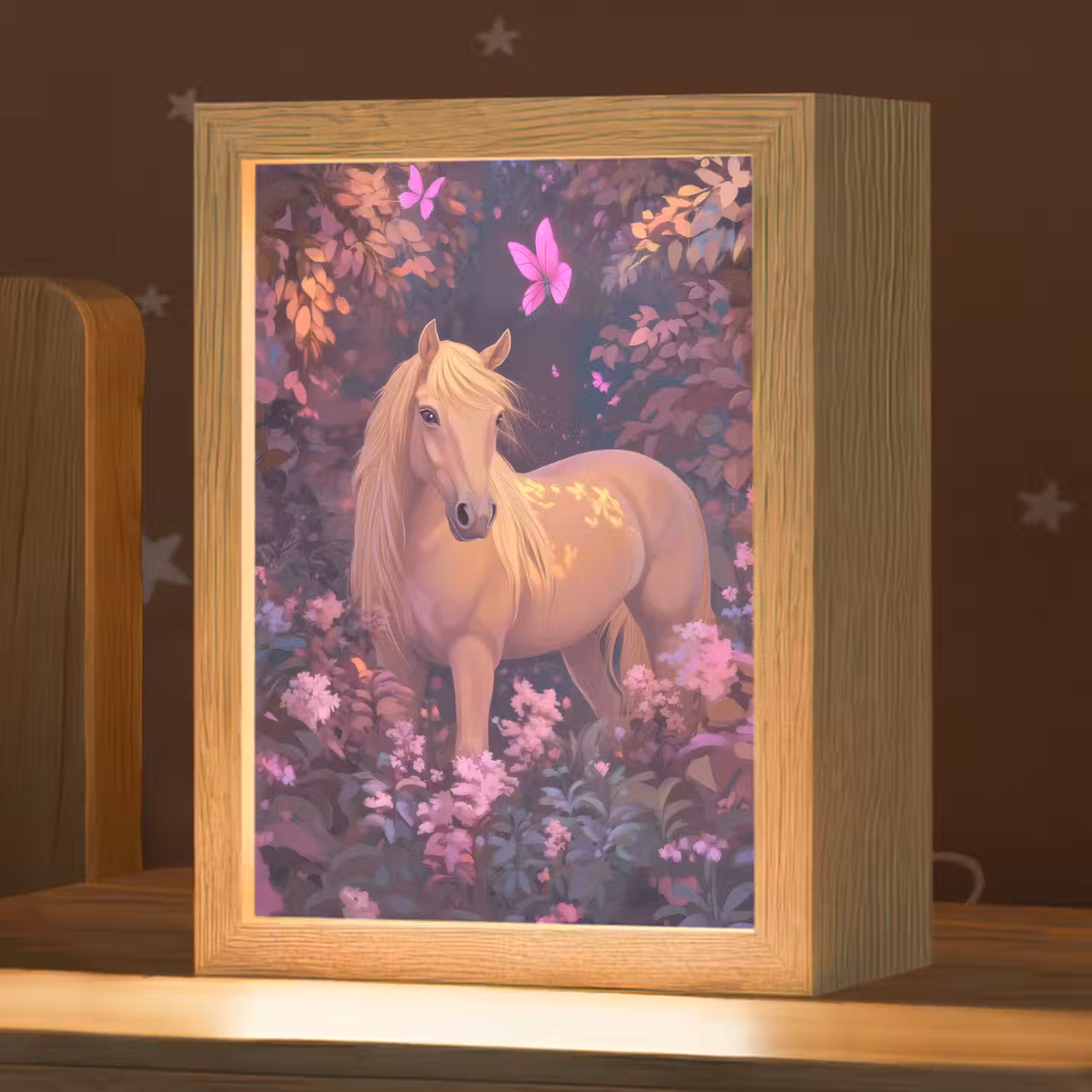 Paard - Bloemen - Paars - Vlinder Light Box met kabel klein -zzz_3d_website