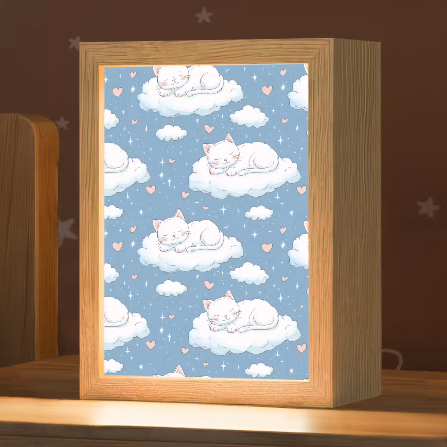 Kitten - Wolken - Blauw Light Box met kabel (Kinderlampje) klein 904 -zzz_3d_website