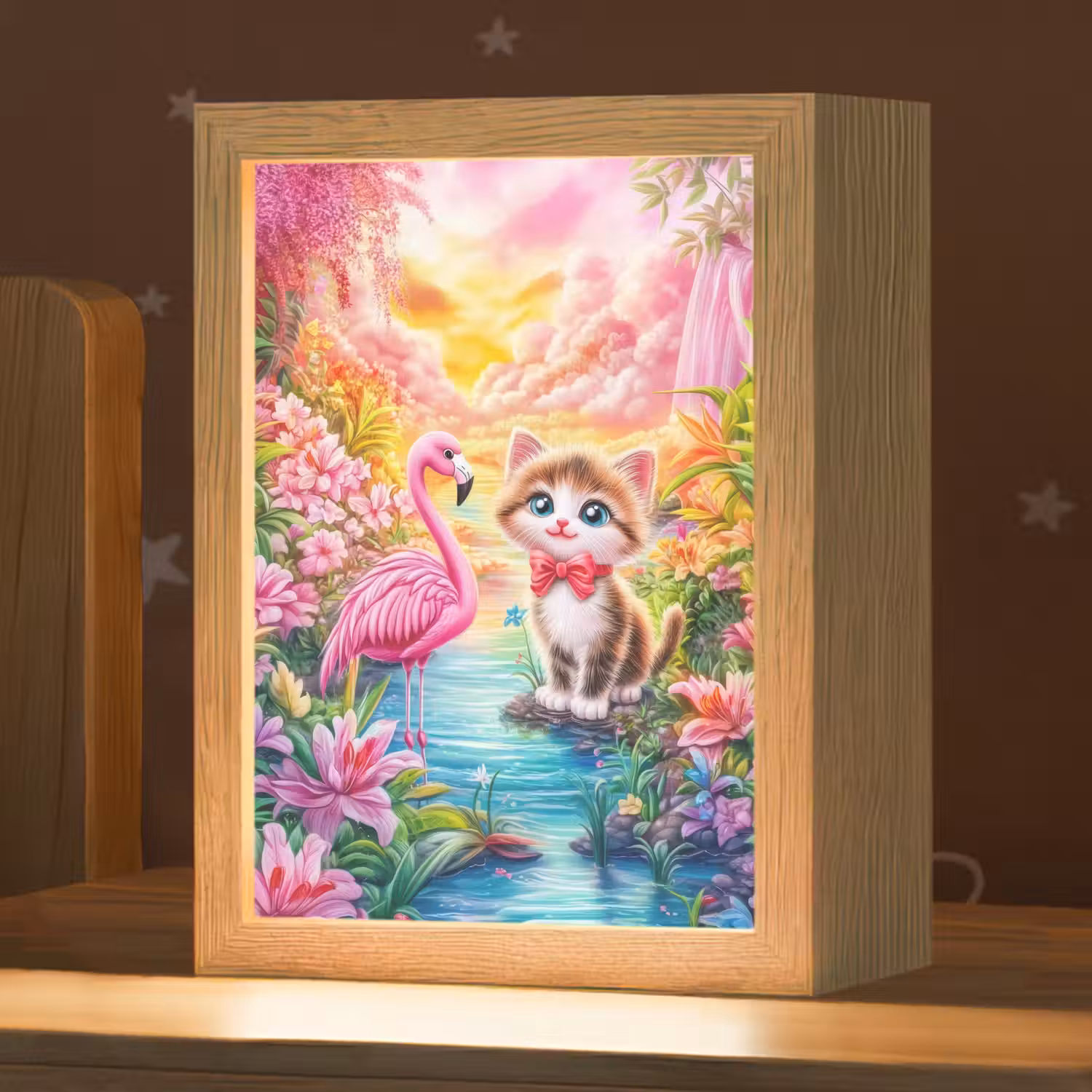 Kitten - Flamingo - Bloemen Light Box met kabel klein -zzz_3d_website