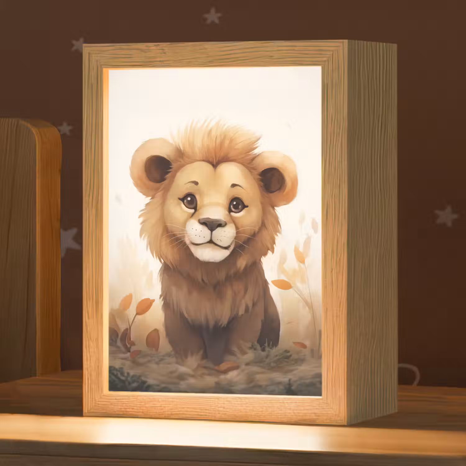 Leeuw - Dieren - Kinderen - Bruin - Meisje Light Box met kabel klein -zzz_3d_website