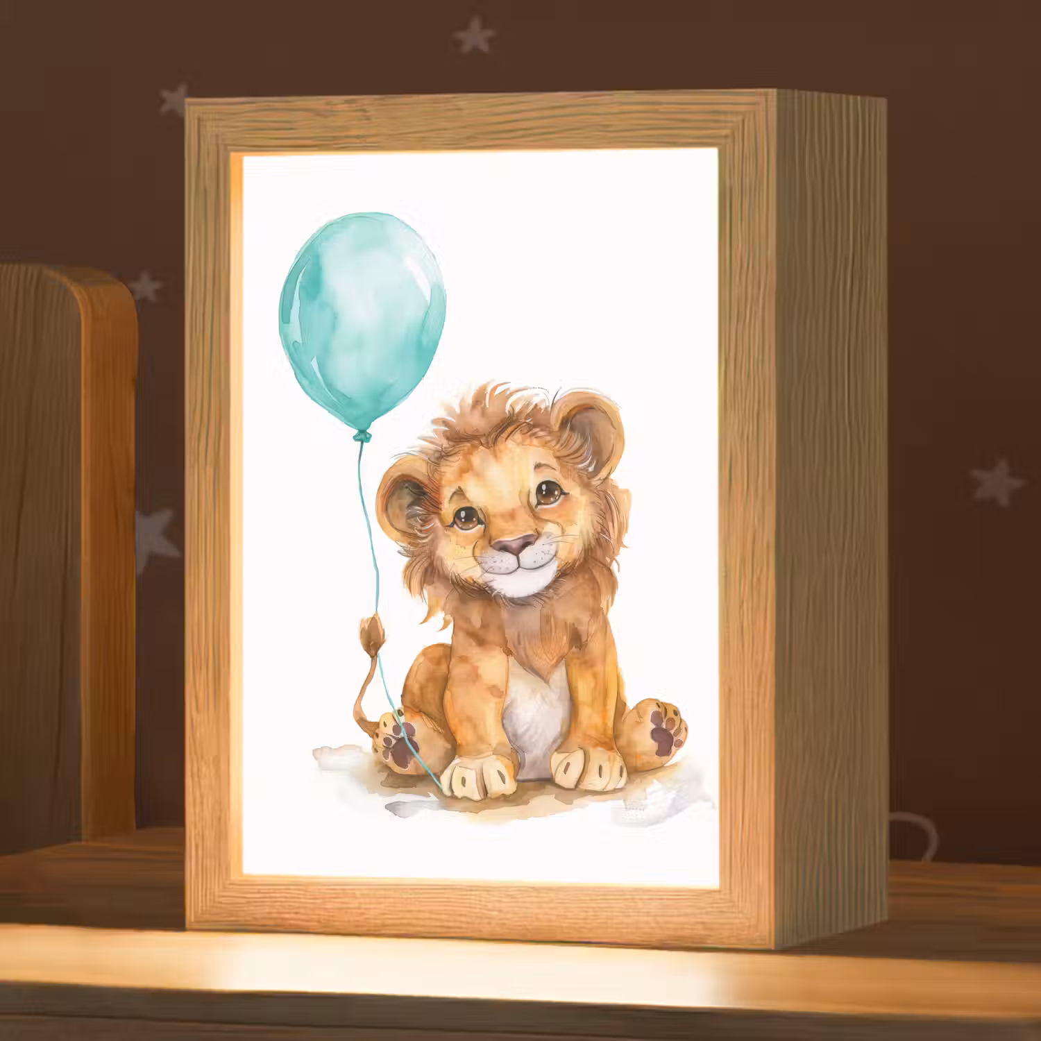 Leeuw - Baby dier - Blauwe ballon Light Box met kabel klein -zzz_3d_website