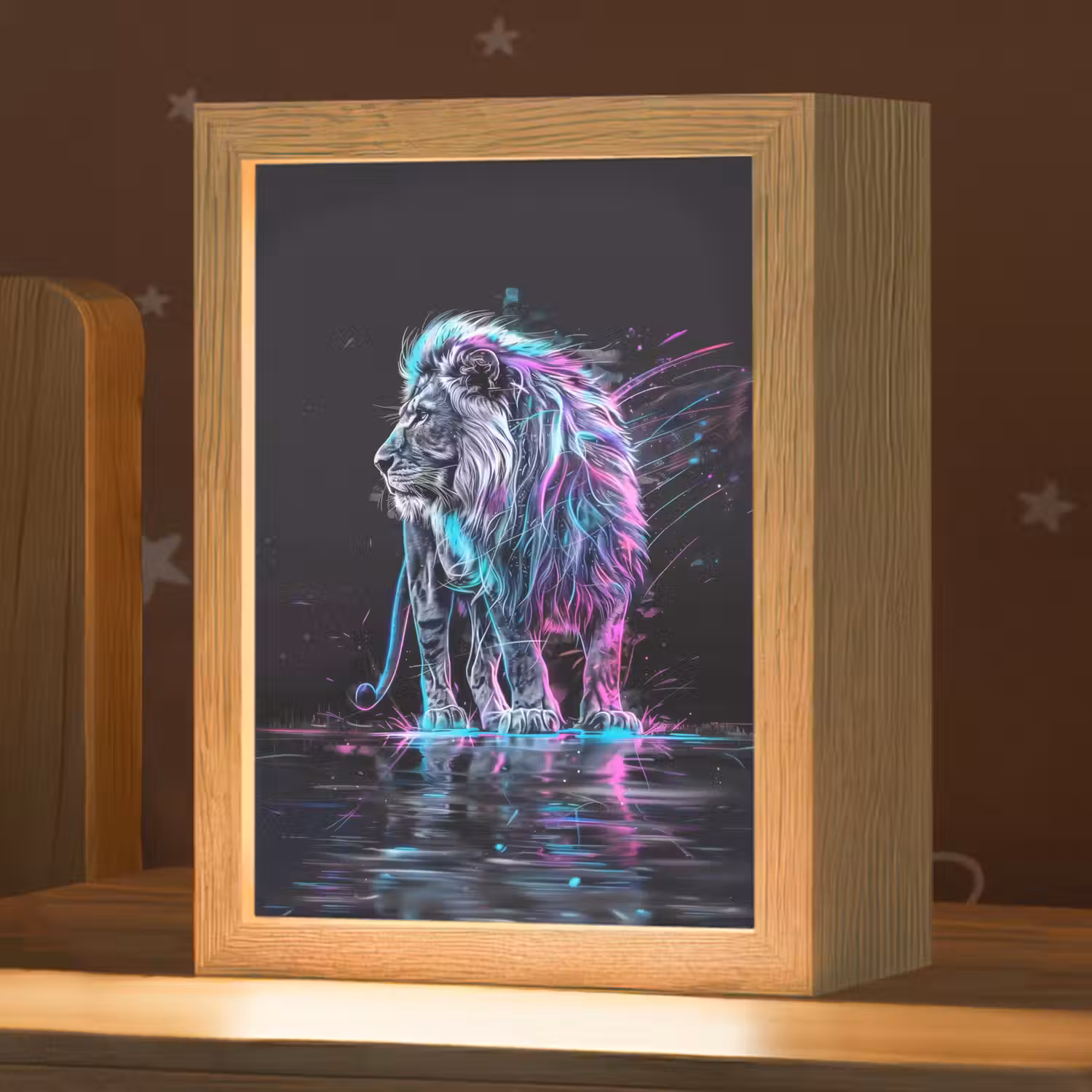 Leeuw - Kleuren - Zwart - Dieren Light Box met kabel klein -zzz_3d_website
