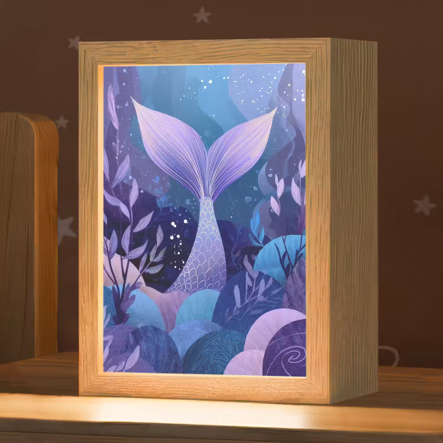 Zeemeerminnenstaart - Onderwaterplanten - Paars - Blauw Light Box met kabel klein -zzz_3d_website
