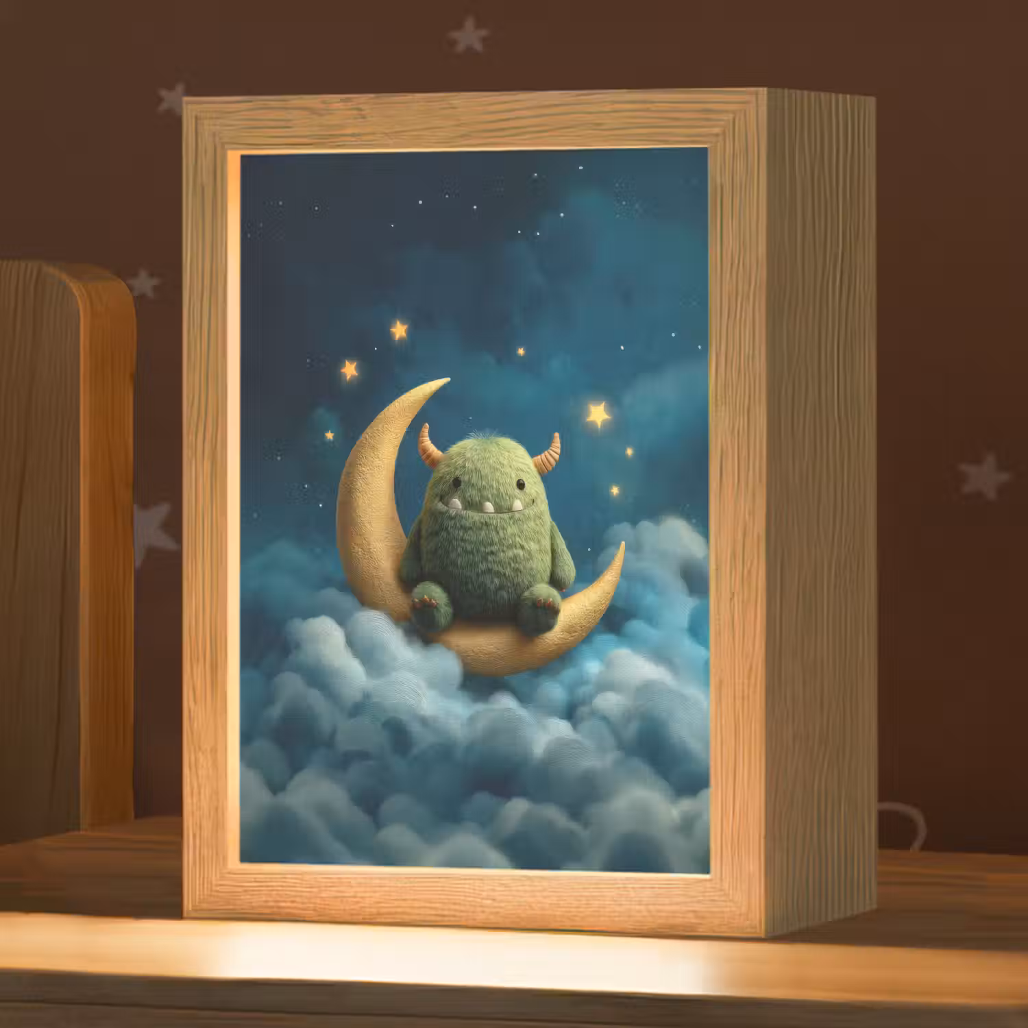 Monster - Groen - Maan - Wolken Light Box met kabel klein -zzz_3d_website