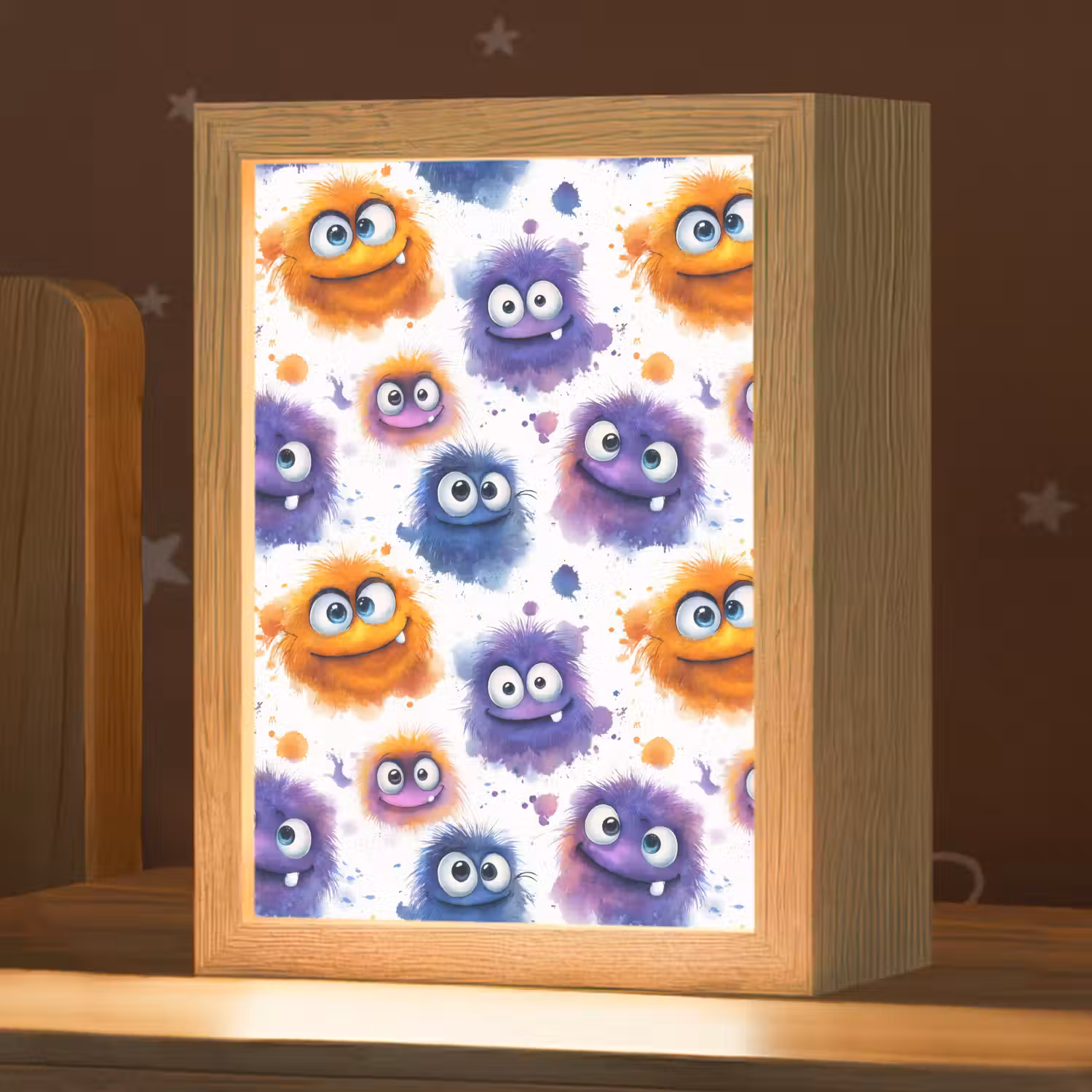 Monstertjes - Aquarel - Kleurrijk Light Box met kabel (Kinderlampje) klein 904 -zzz_3d_website