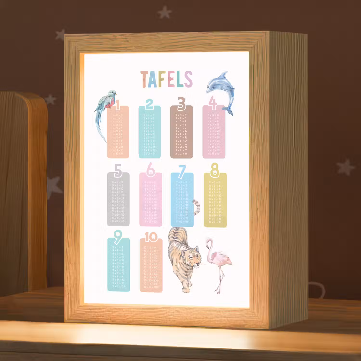 Tafels van vermenigvuldiging - Leren rekenen voor kinderen - Getallen oefenen - Dieren Light Box met kabel klein -zzz_3d_website