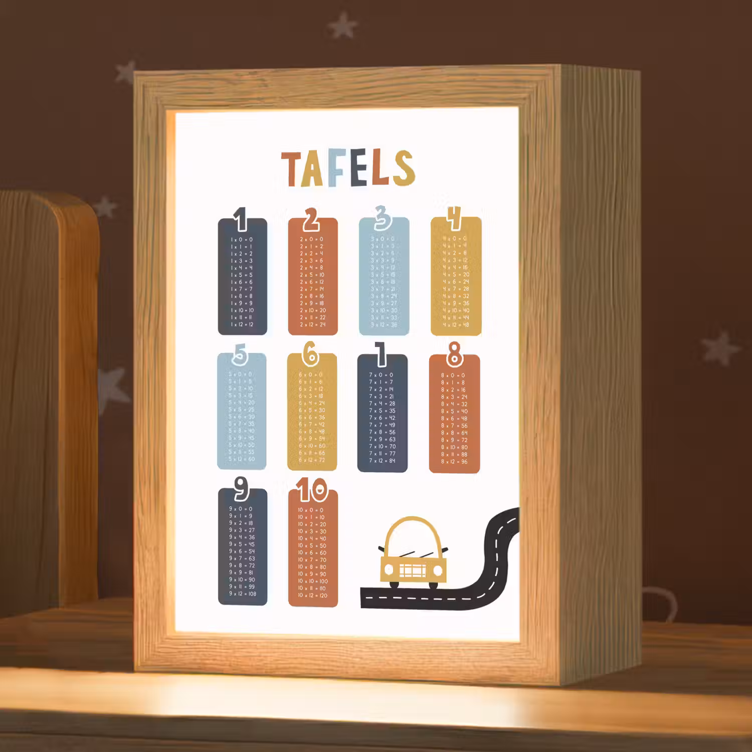 Tafels van vermenigvuldiging - Leren rekenen voor kinderen - Getallen oefenen - Cijfers - Auto Light Box met kabel klein -zzz_3d_website