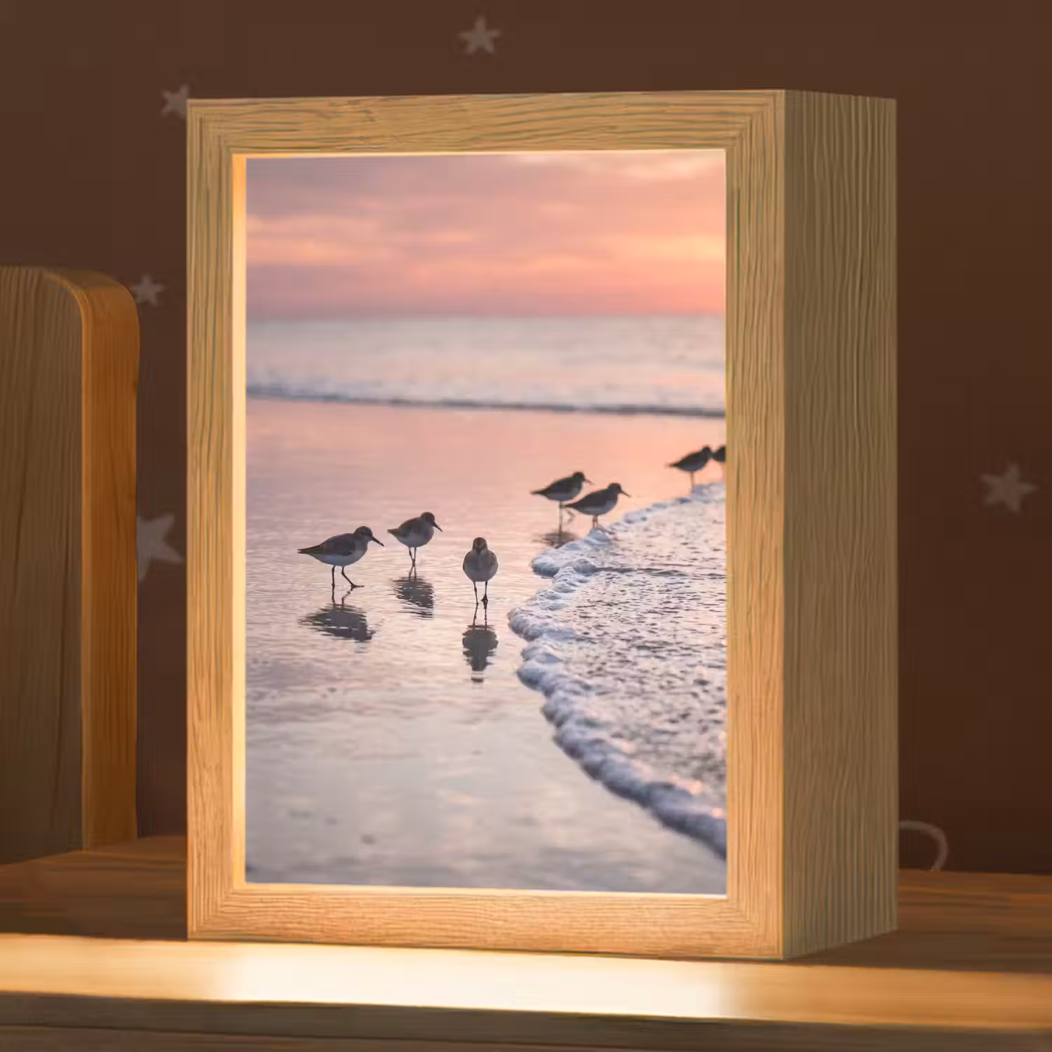 Meeuwen - Strand - Zee - Roze Light Box met kabel (Kinderlampje) klein -zzz_3d_website